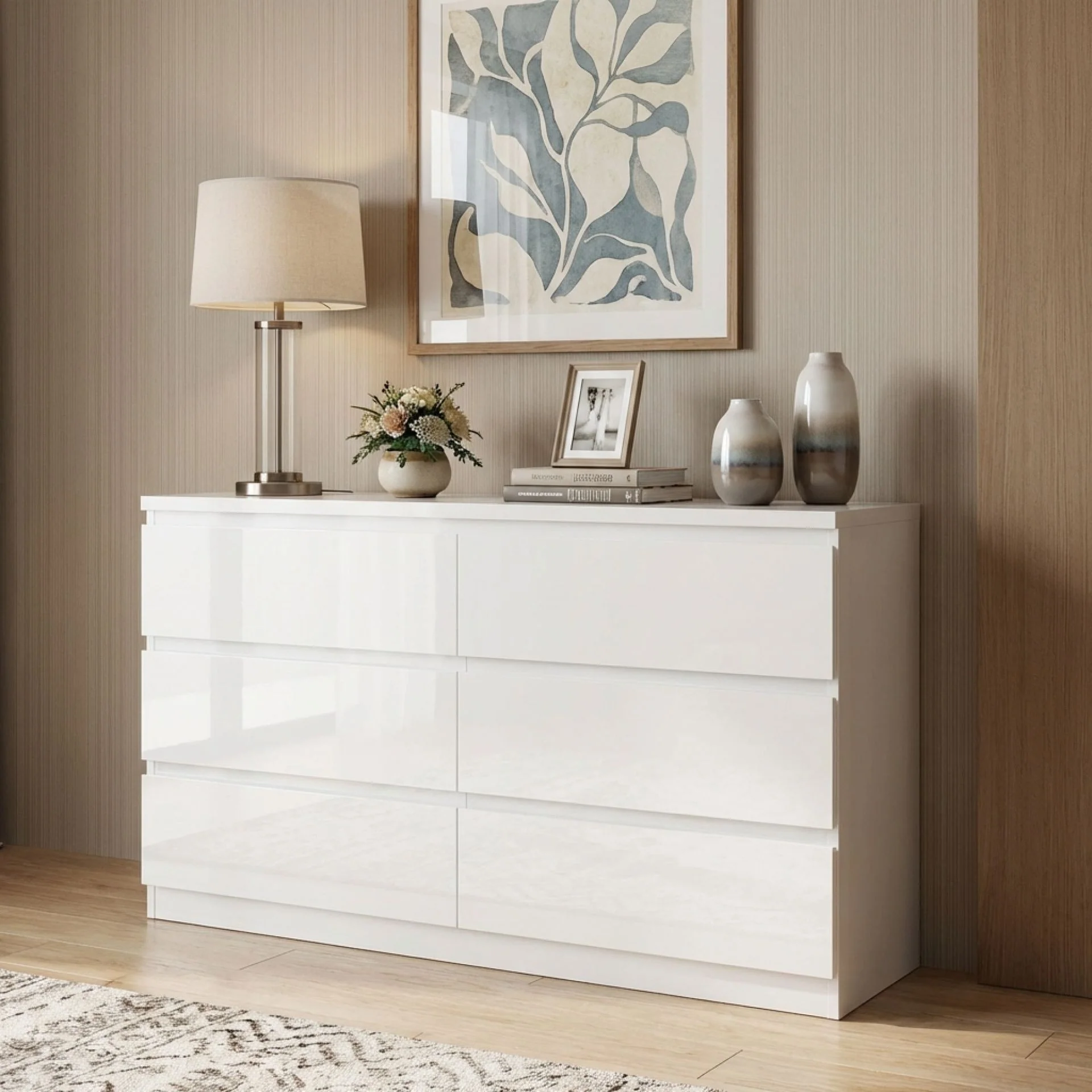 Angeles High Gloss 6 Drawer Lowboy - White - Image 3