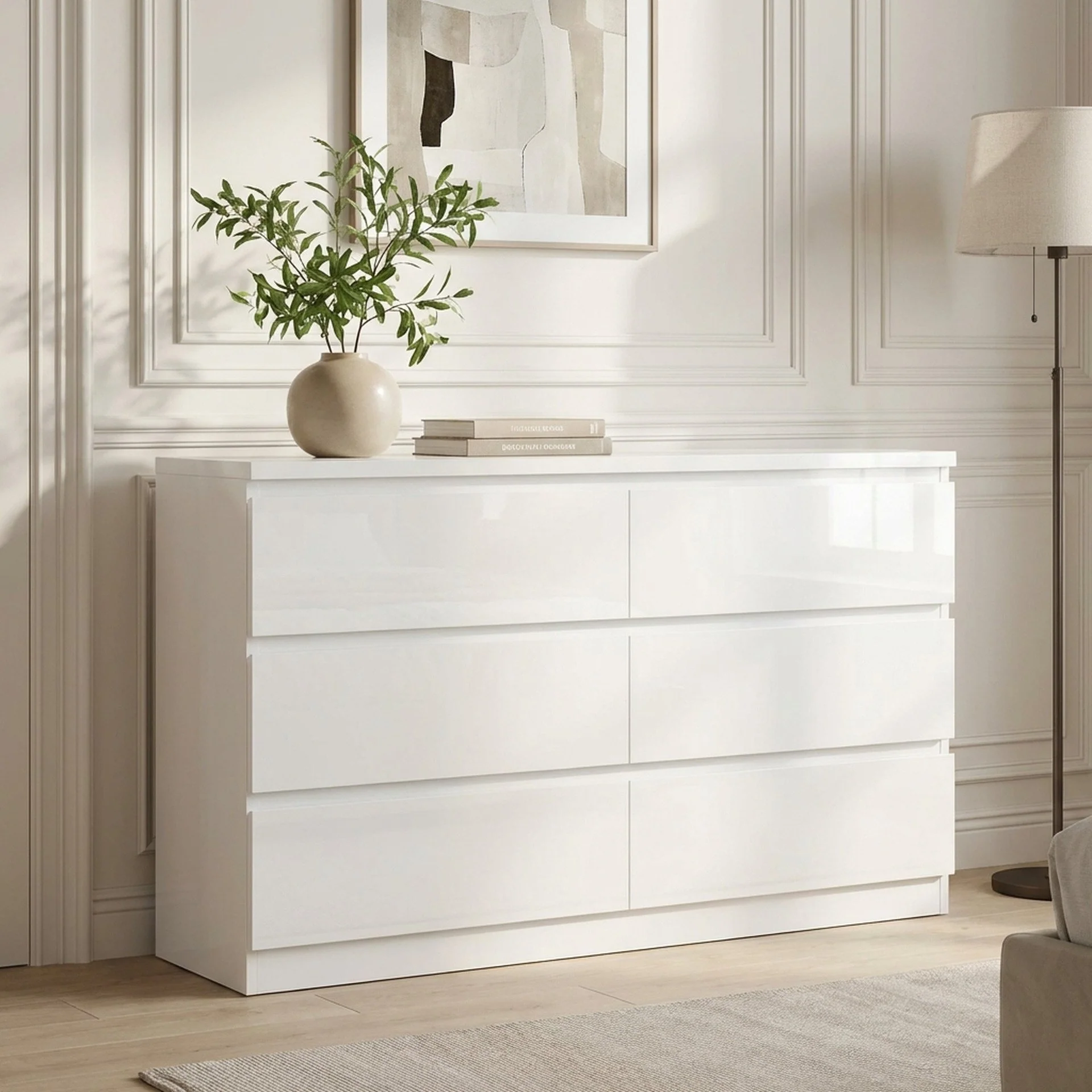 Angeles High Gloss 6 Drawer Lowboy - White - Image 4