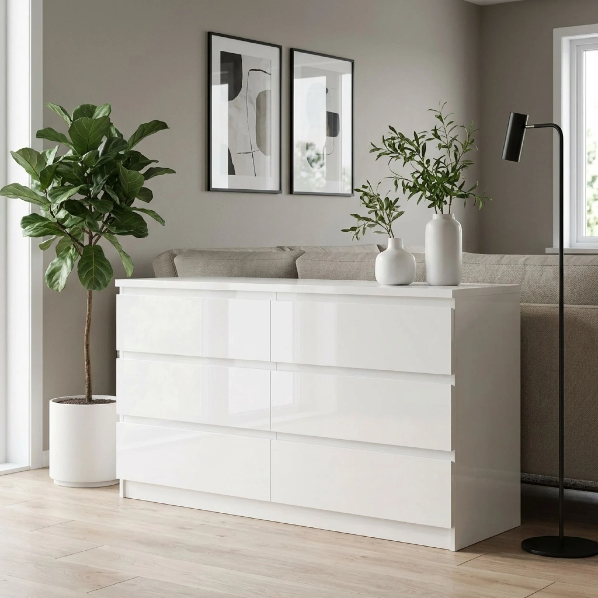 Angeles High Gloss 6 Drawer Lowboy - White - Image 5
