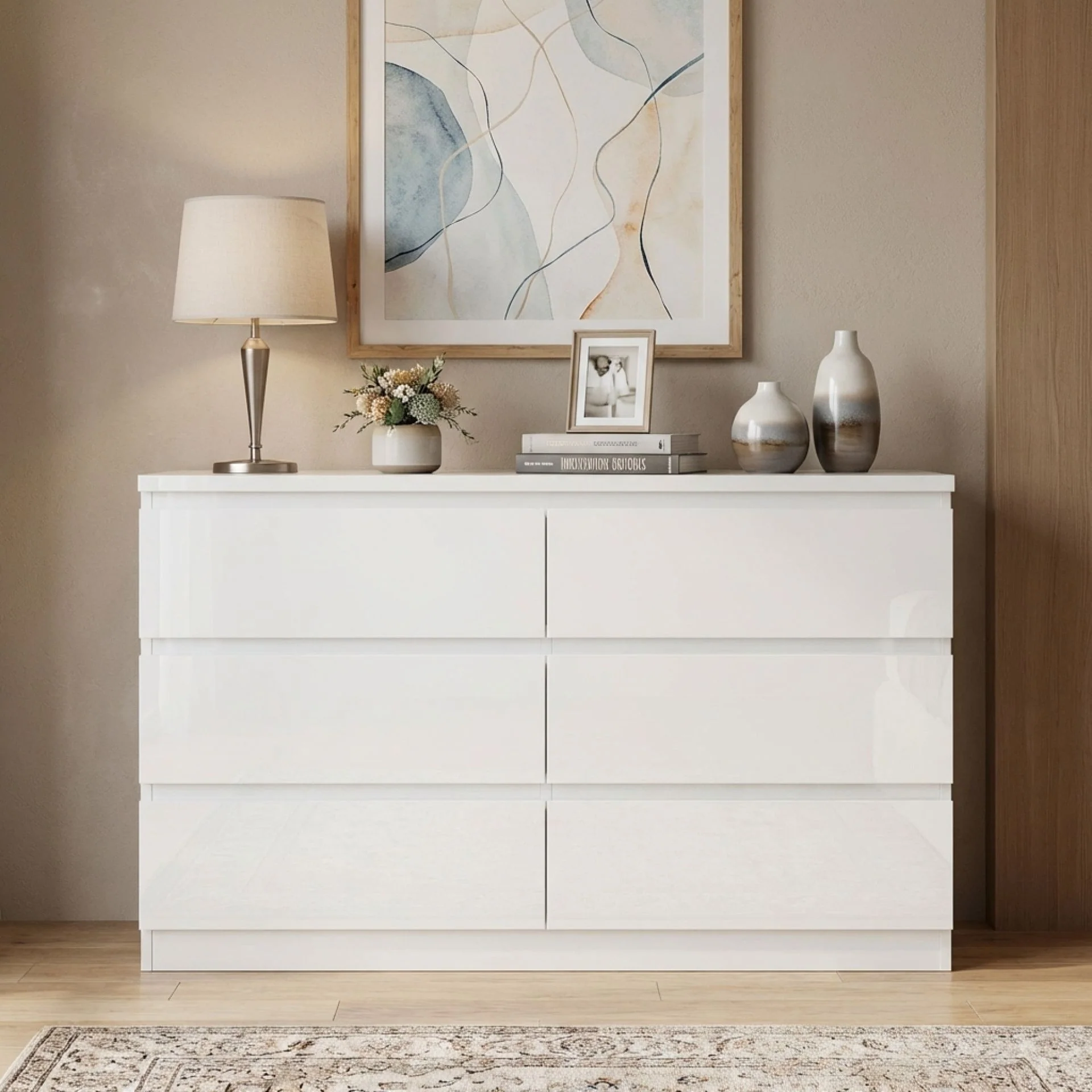 Angeles High Gloss 6 Drawer Lowboy - White - Image 7