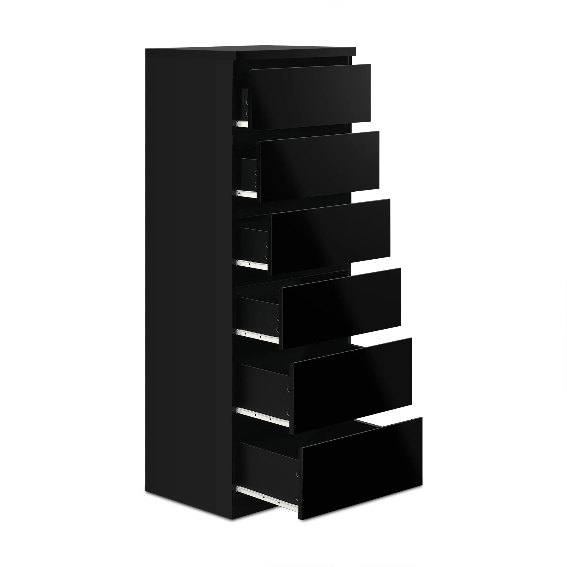 Angeles High Gloss 6 Drawer Slim Tallboy - Black - Image 9