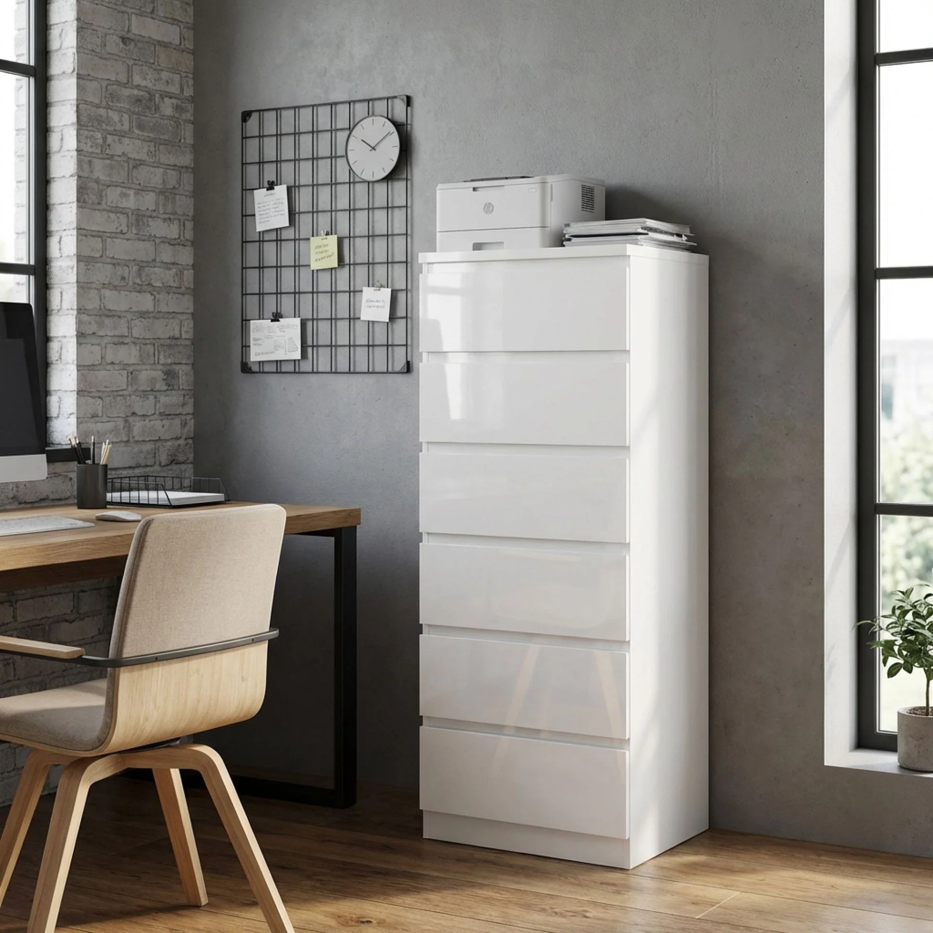 Angeles High Gloss 6 Drawer Slim Tallboy - White - Image 4