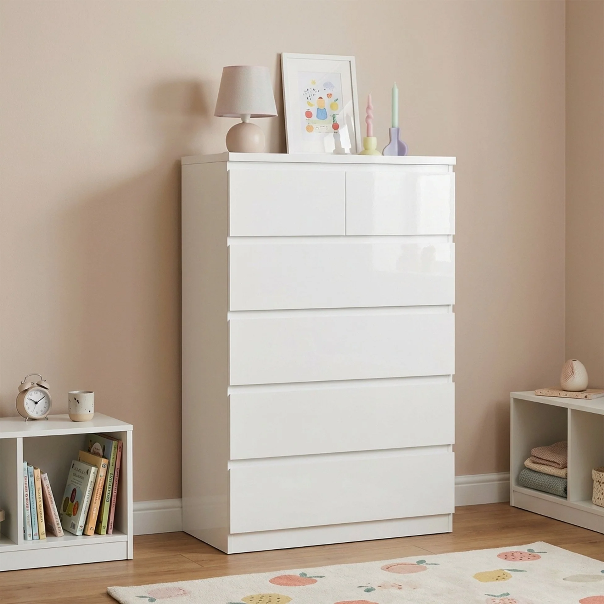 Angeles High Gloss 6 Drawer Tallboy - White - Image 3