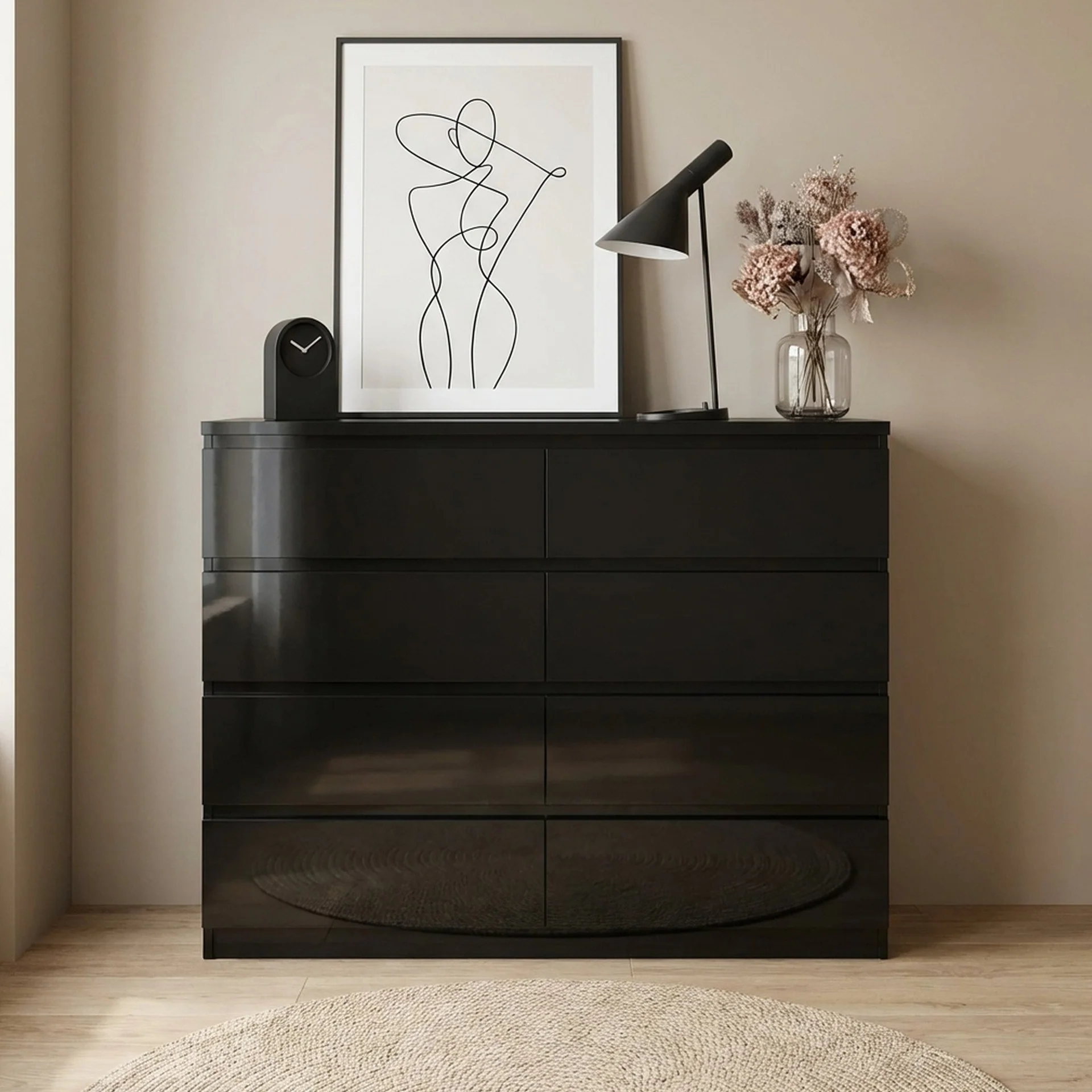 Angeles High Gloss 8 Drawer Lowboy - Black - Image 4