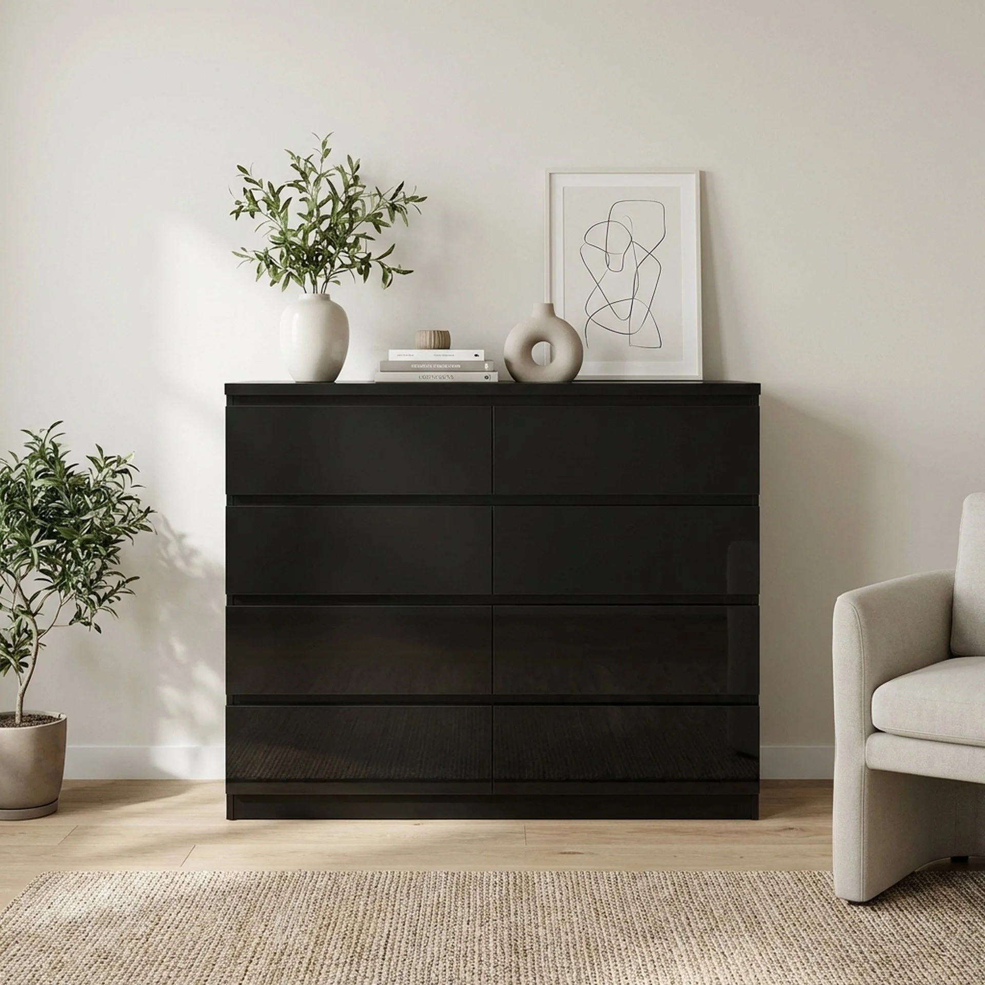 Angeles High Gloss 8 Drawer Lowboy - Black - Image 5