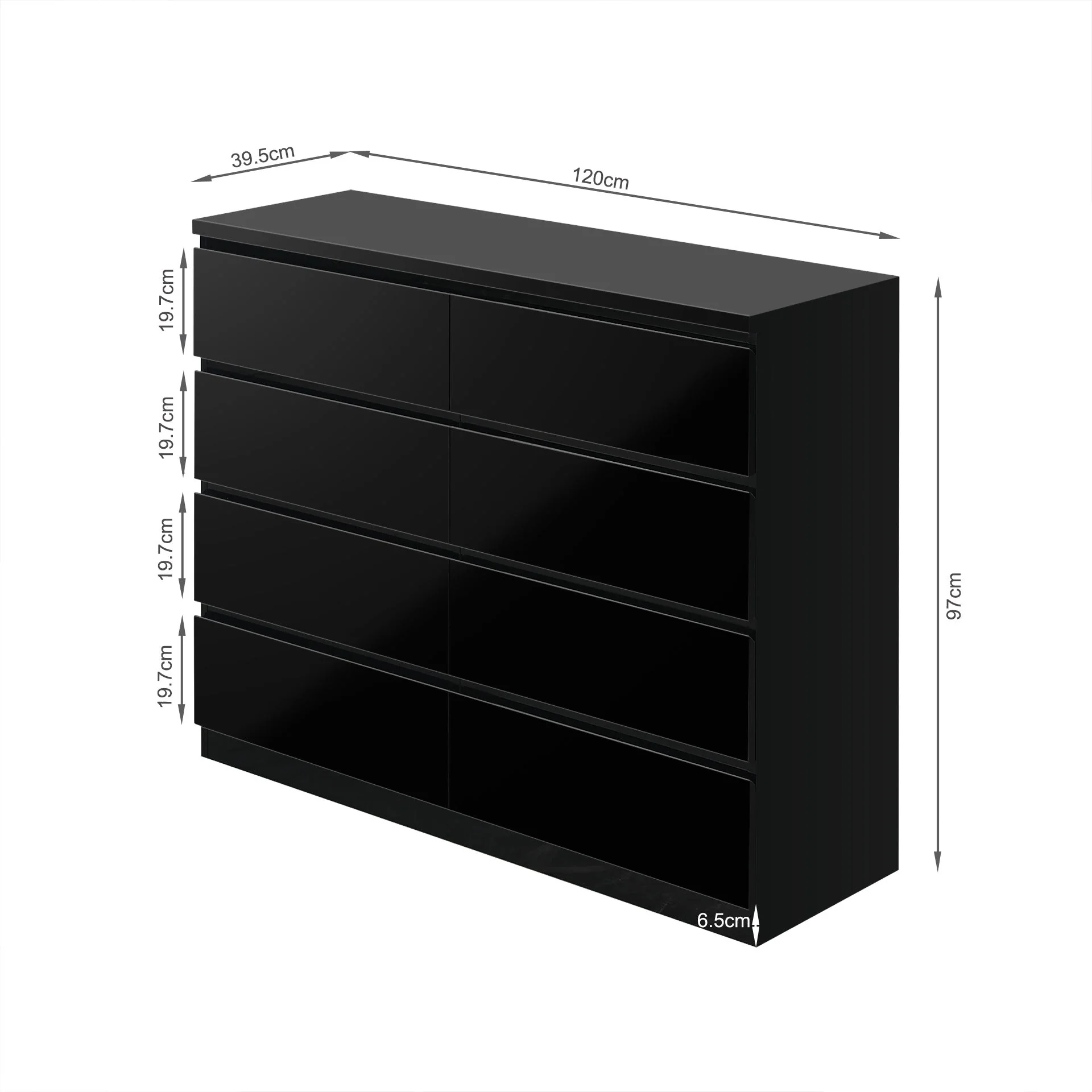 Angeles High Gloss 8 Drawer Lowboy - Black - Image 9