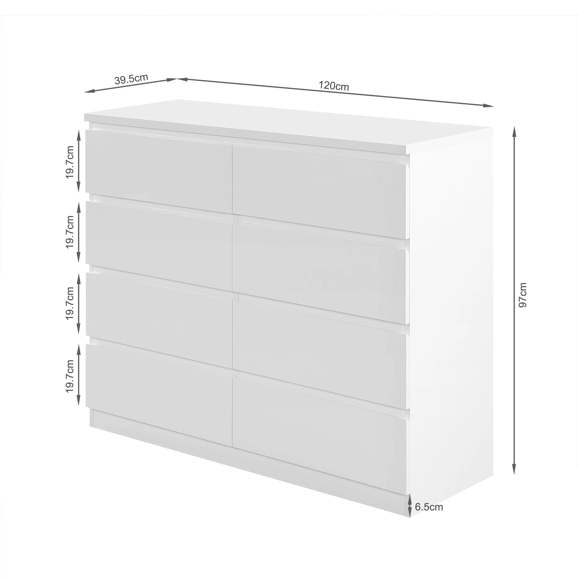 Angeles High Gloss 8 Drawer Lowboy - White - Image 11
