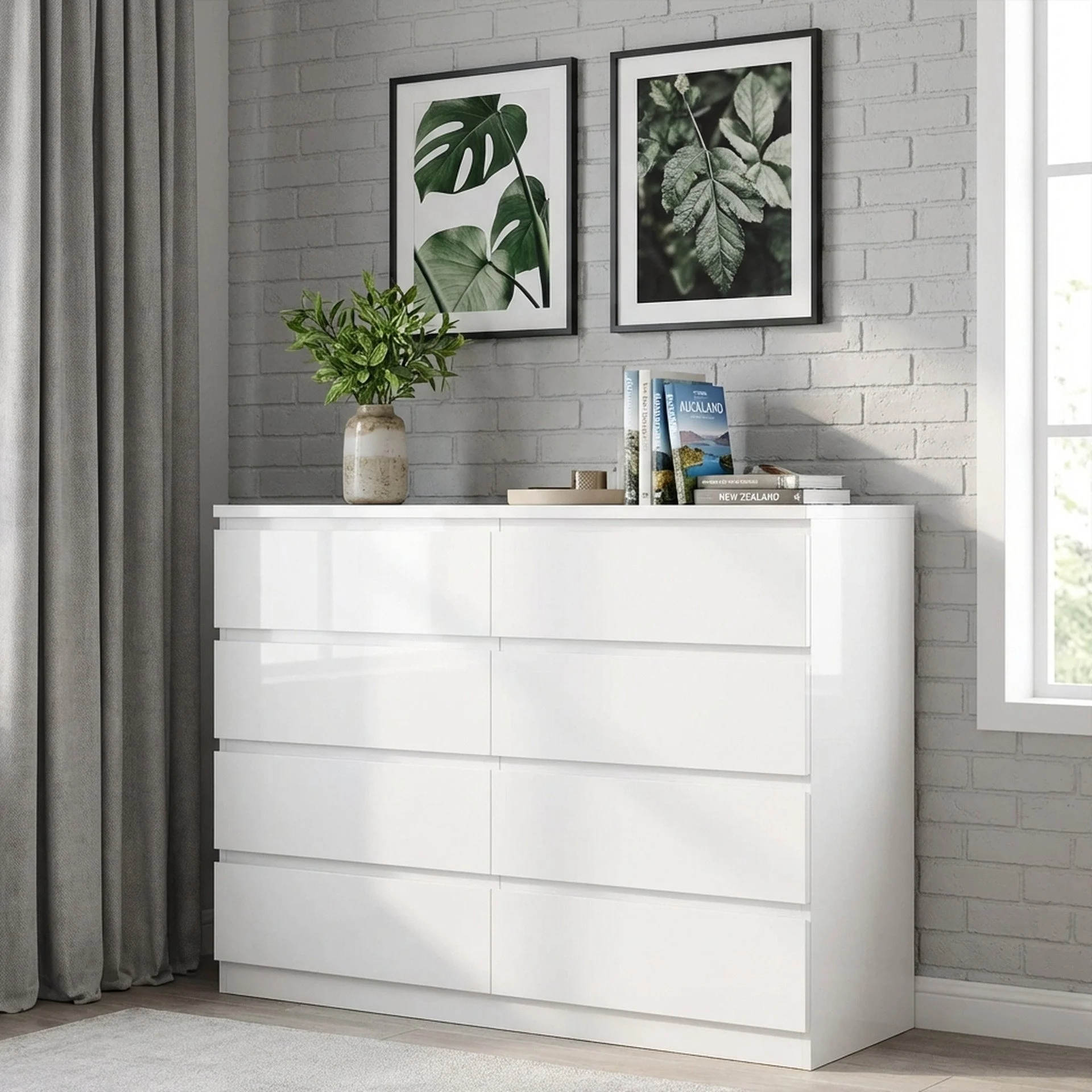 Angeles High Gloss 8 Drawer Lowboy - White - Image 3