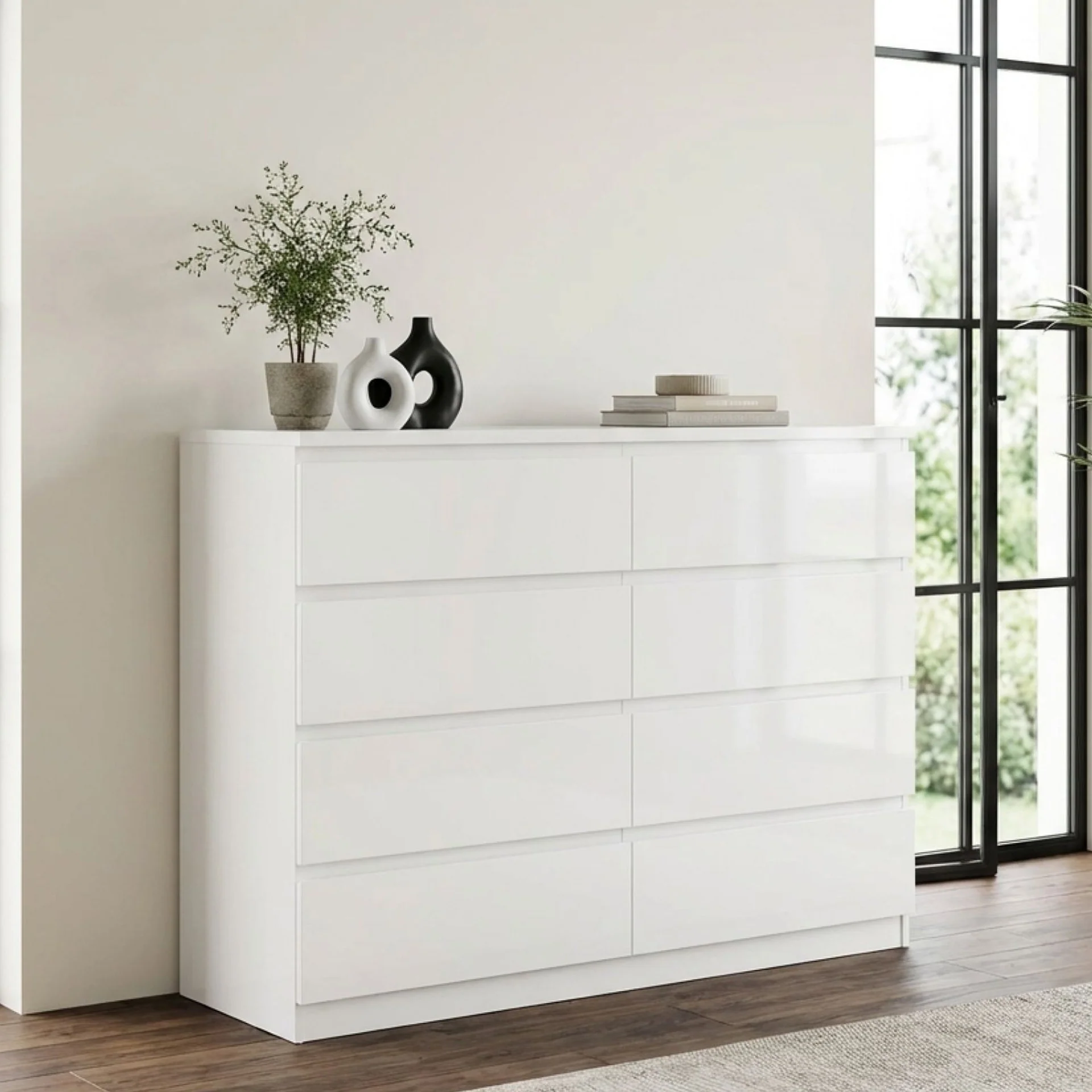 Angeles High Gloss 8 Drawer Lowboy - White - Image 4