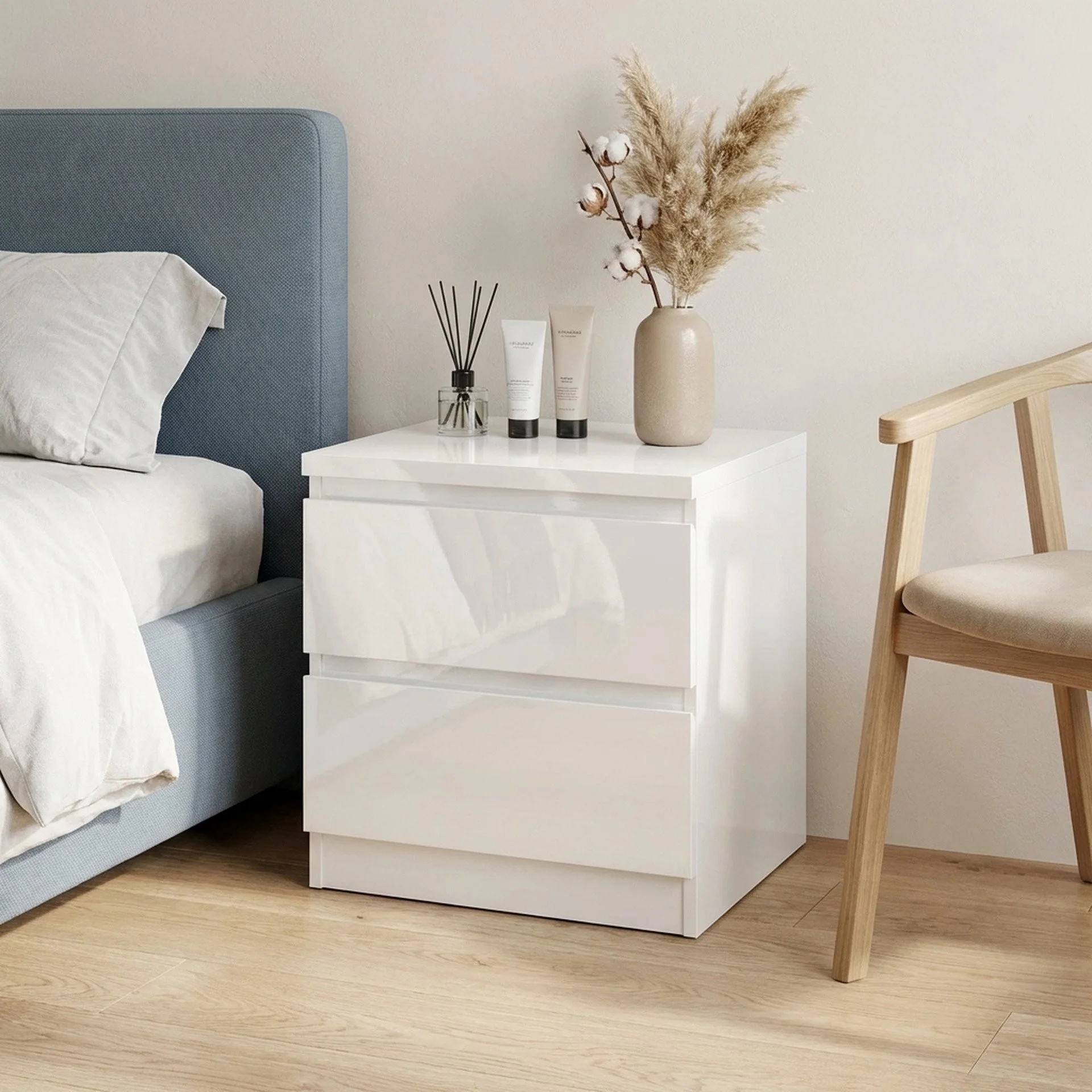 Angeles High Gloss Bedside Table - White - Image 3