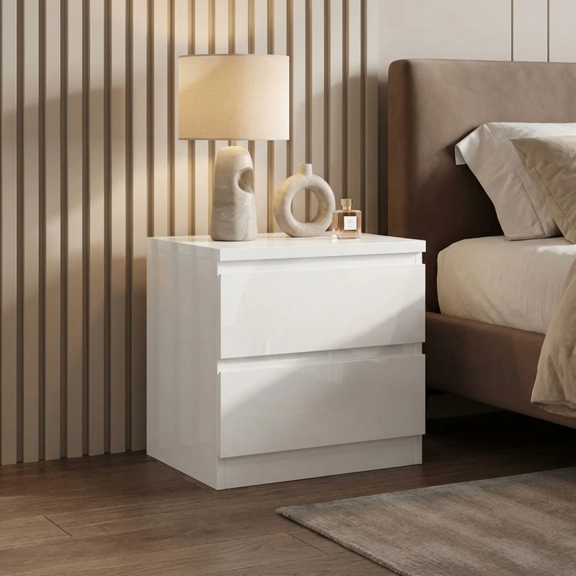 Angeles High Gloss Bedside Table - White - Image 4