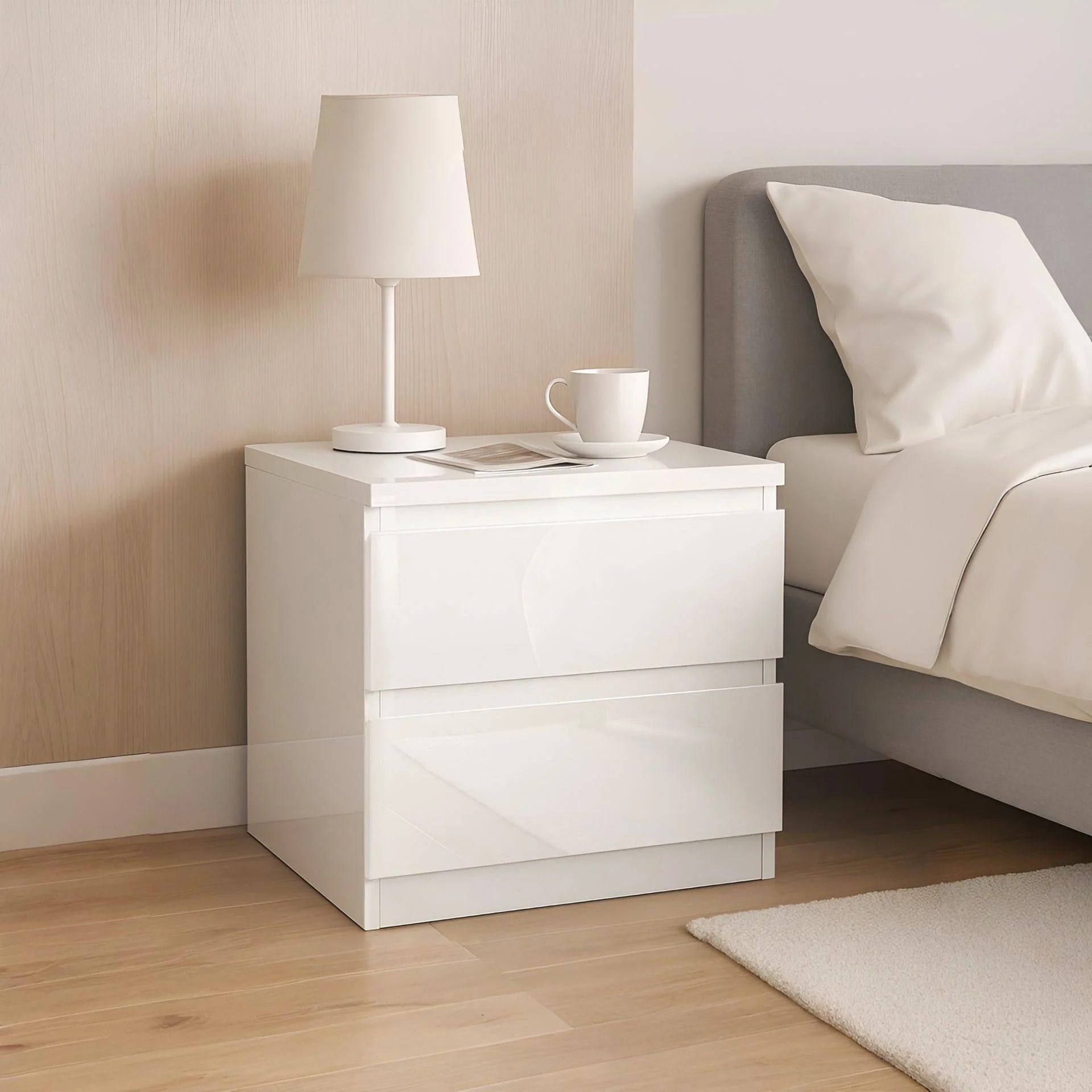Angeles High Gloss Bedside Table - White - Image 5