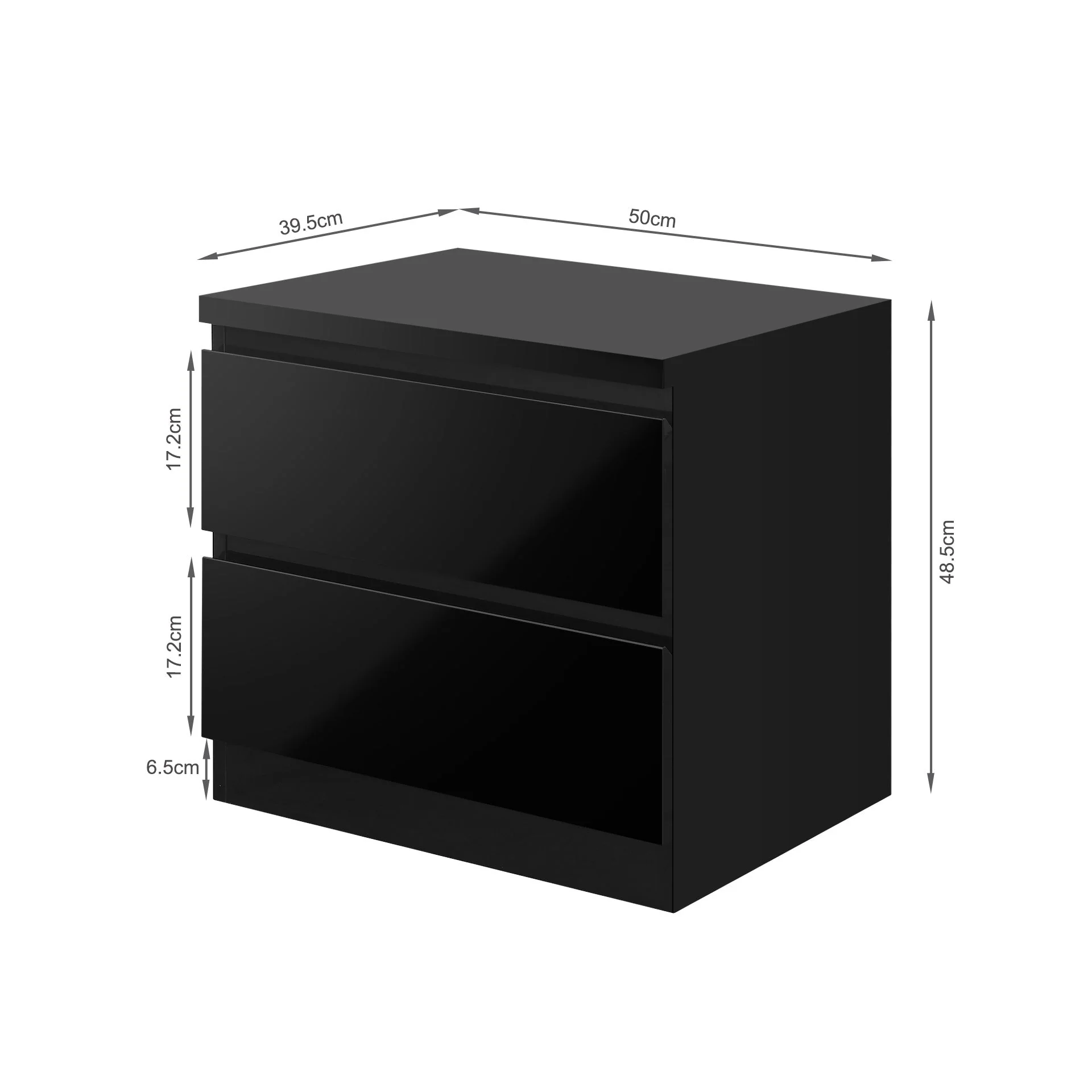 Angeles High Gloss Bedside Table - Black - Image 10