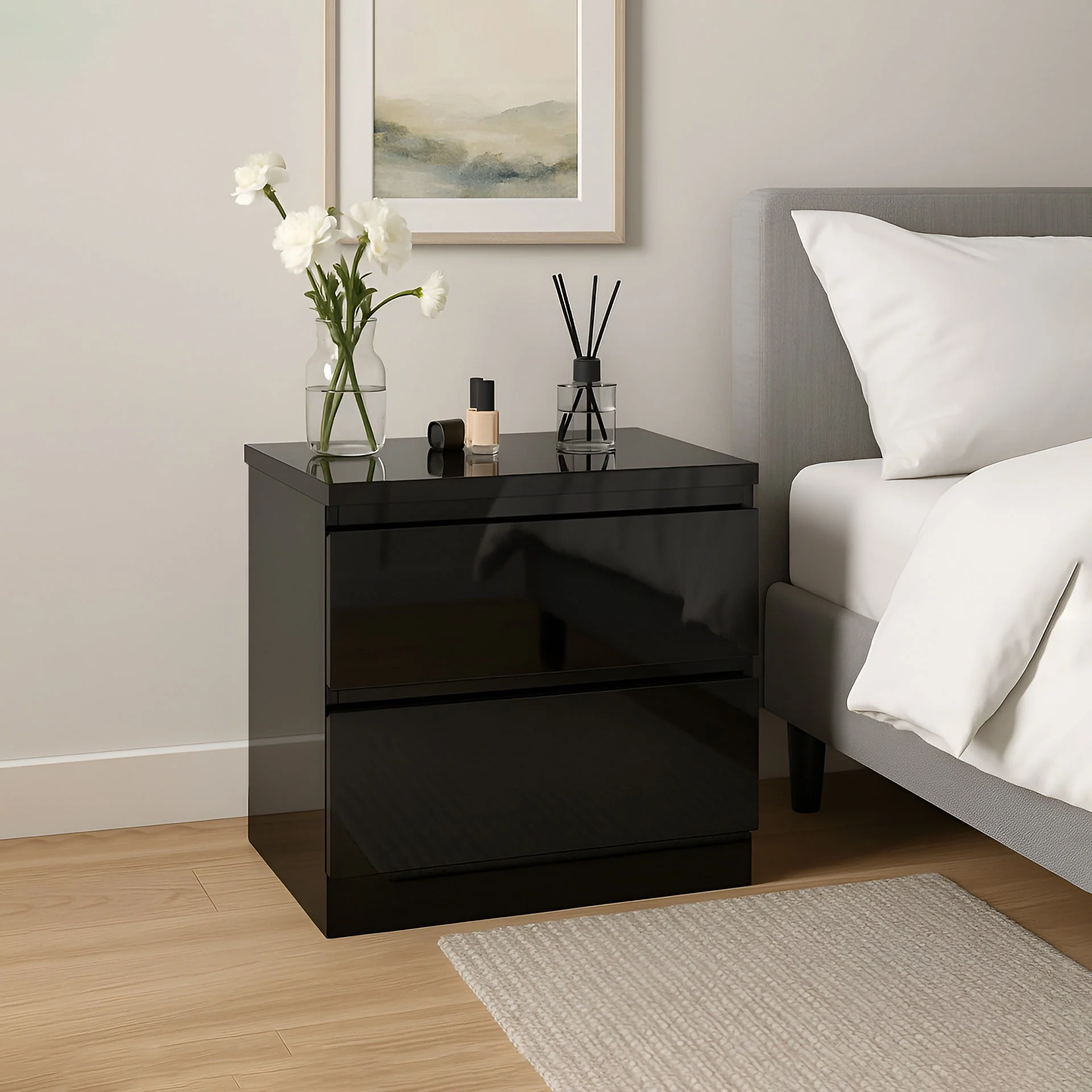 Angeles High Gloss Bedside Table - Black - Image 6