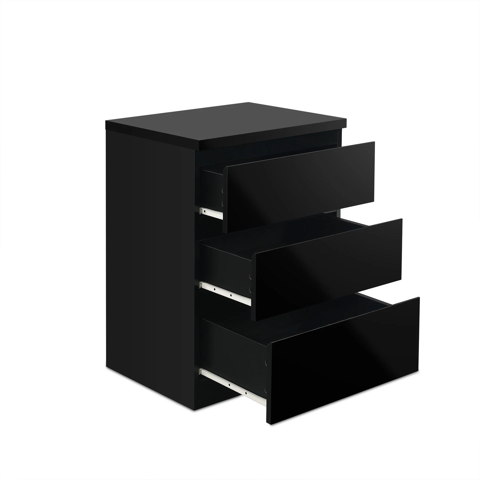 Angeles High Gloss Bedside Table with 3 Drawers - Black - Image 9