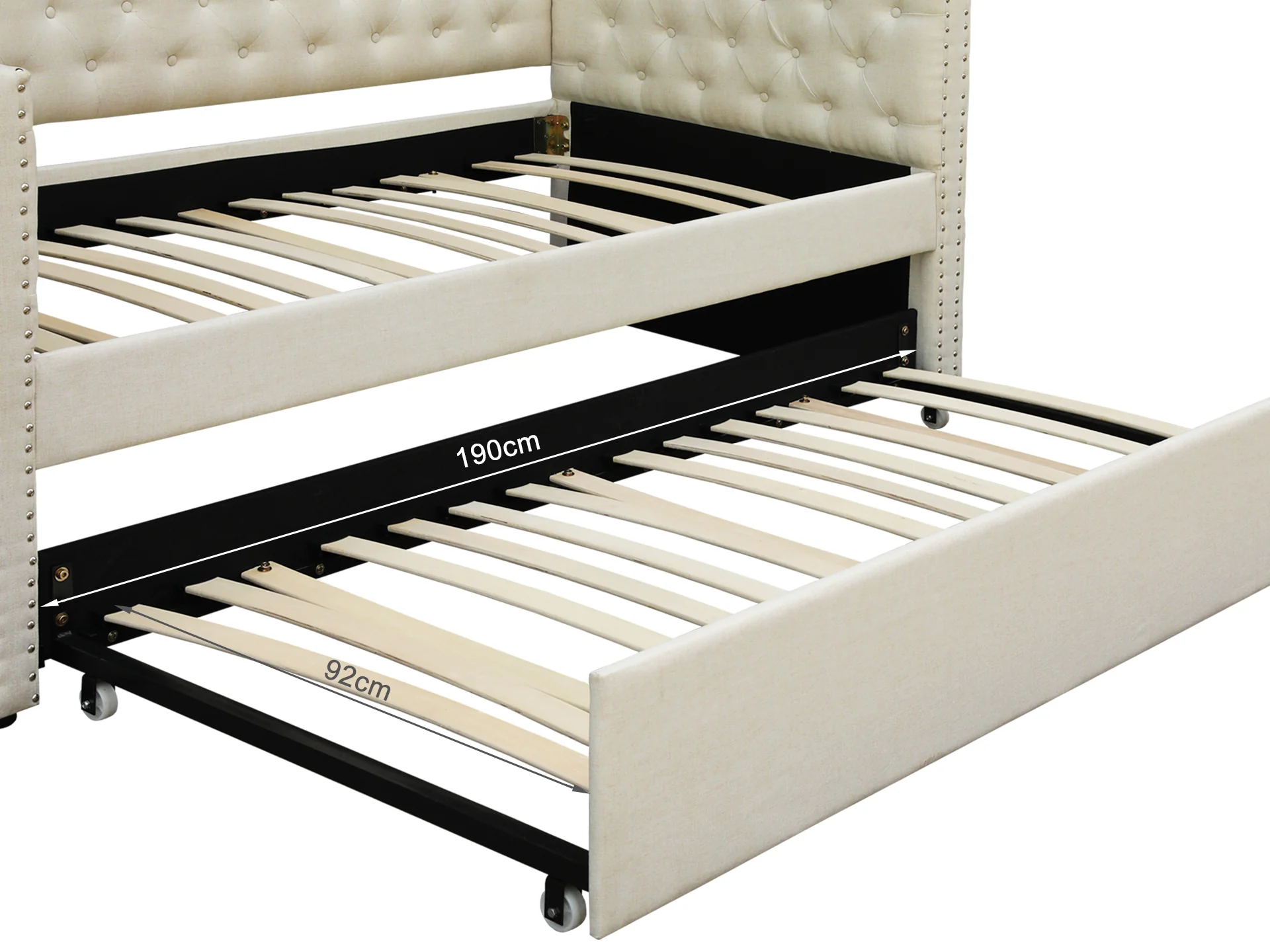 Anzer Single Trundle Bed Frame - Beige - Image 8