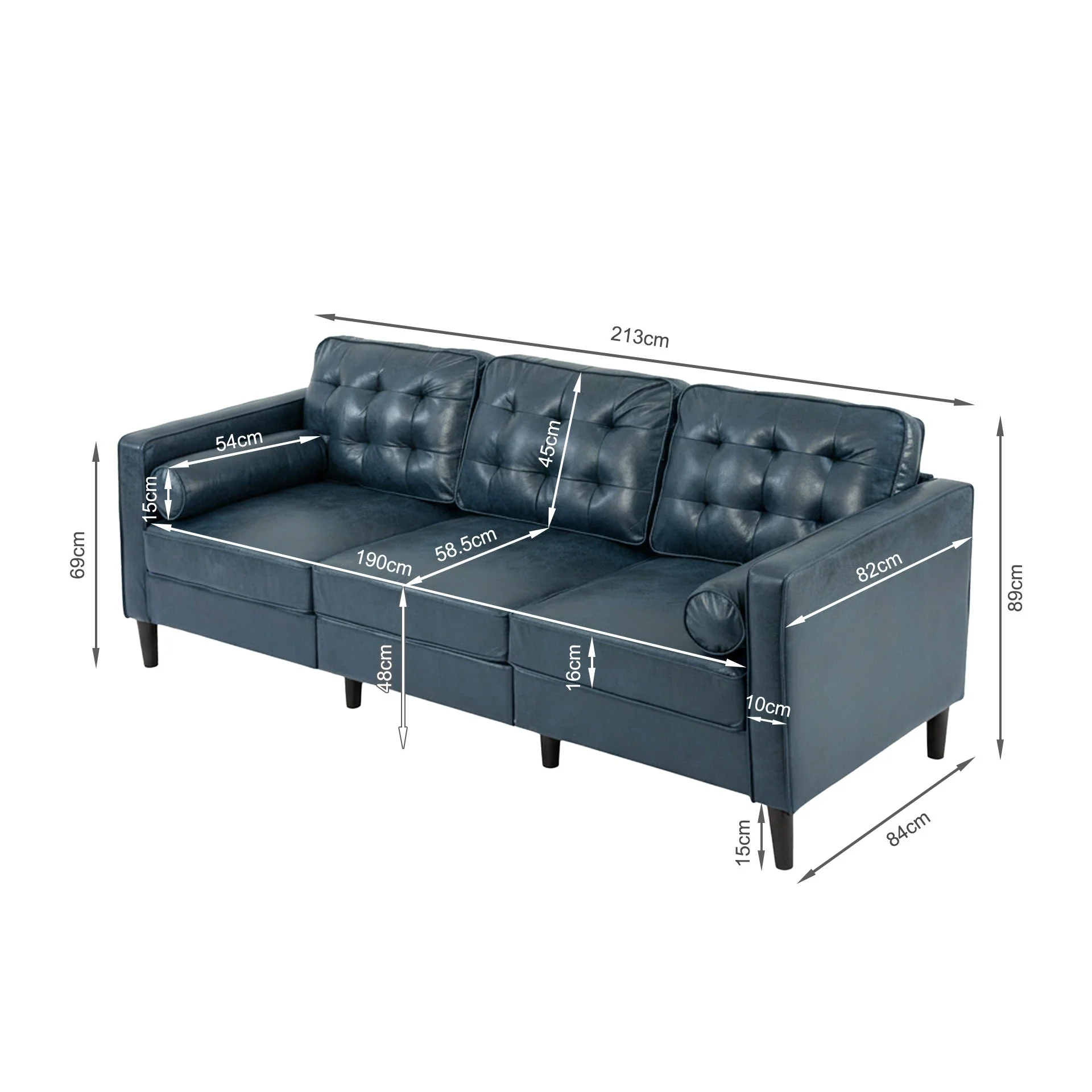 Apex 3 Seater Sofa - Blue - Image 13