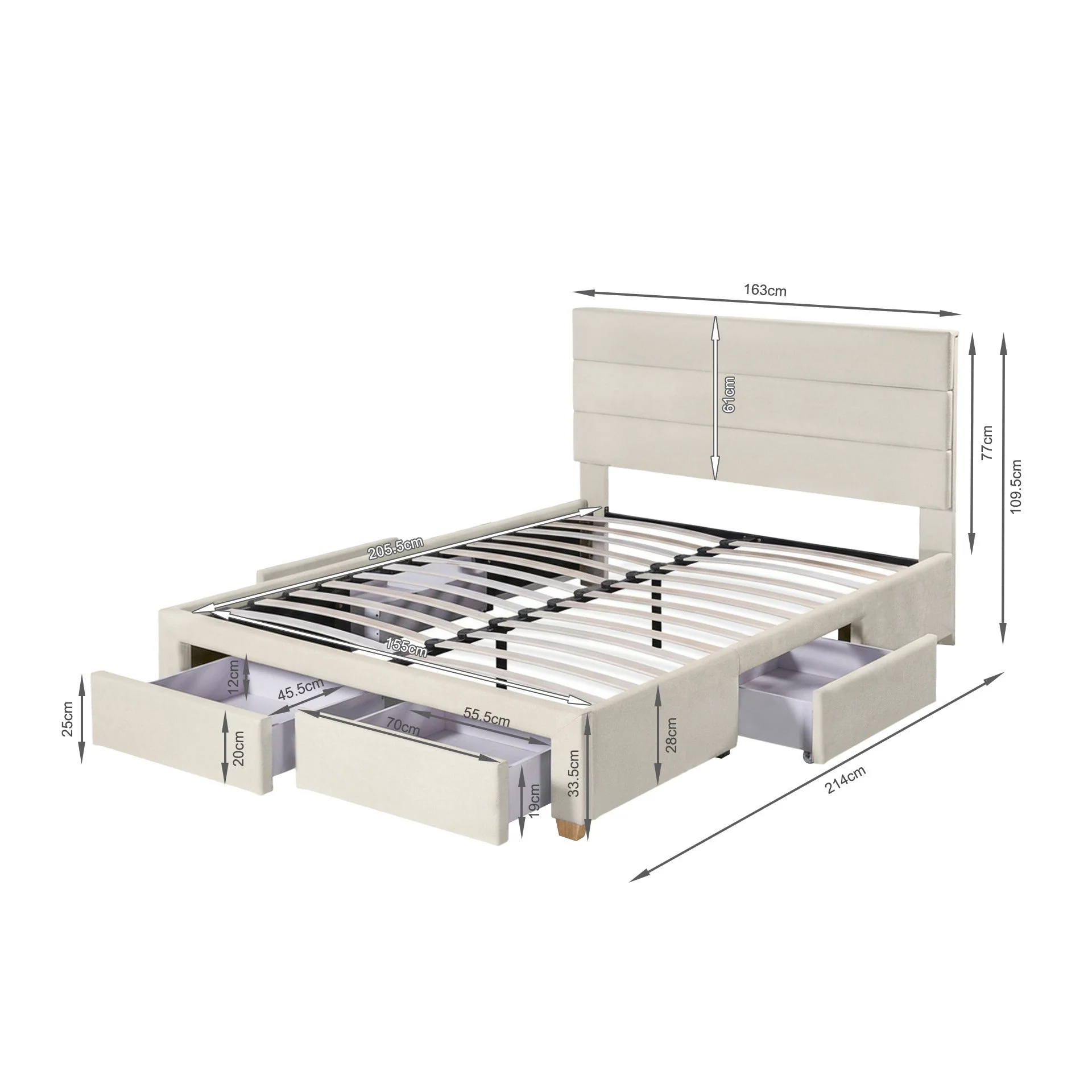 Arbor Queen Bed Frame with 4 Drawers - Beige - Image 10