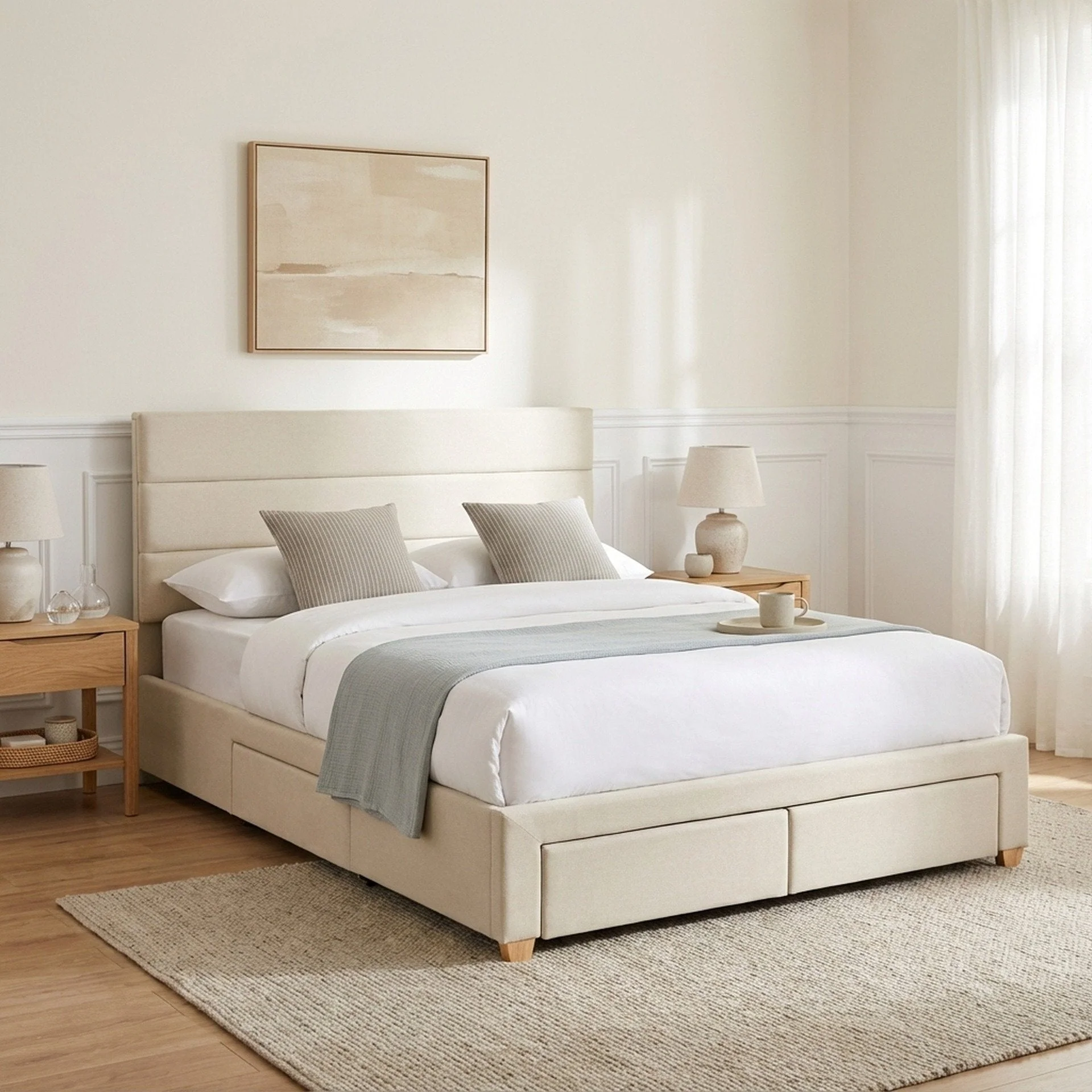 Arbor Queen Bed Frame with 4 Drawers - Beige - Image 2