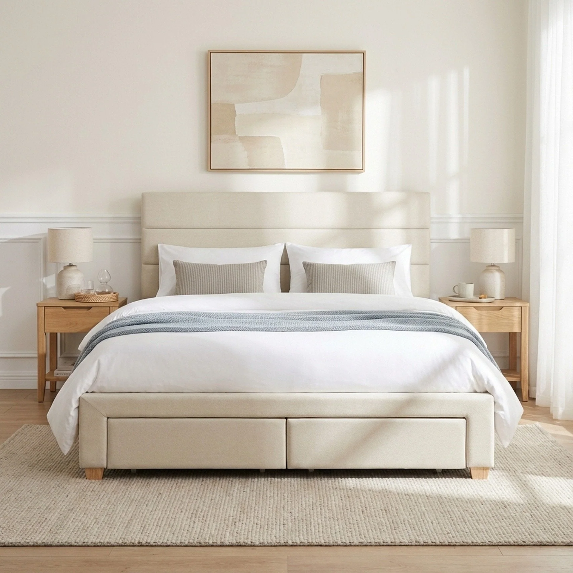 Arbor Queen Bed Frame with 4 Drawers - Beige - Image 3
