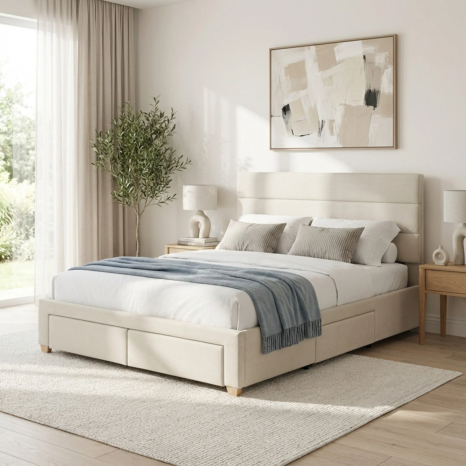 Arbor Queen Bed Frame with 4 Drawers - Beige - Image 4