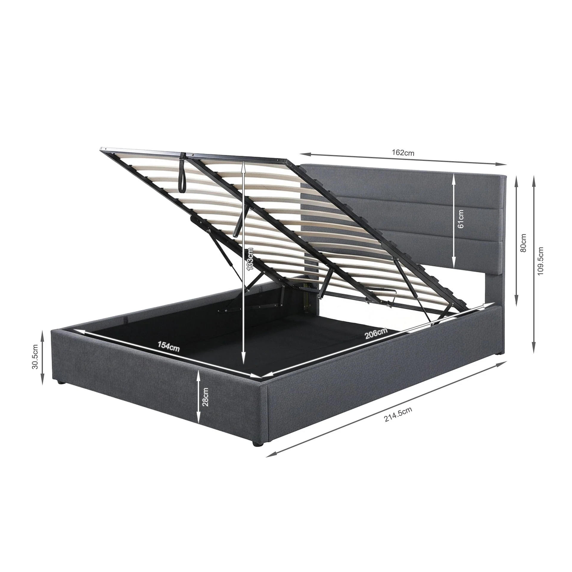 Arbor Queen Gas Lift Bed Frame - Dark Grey - Image 13