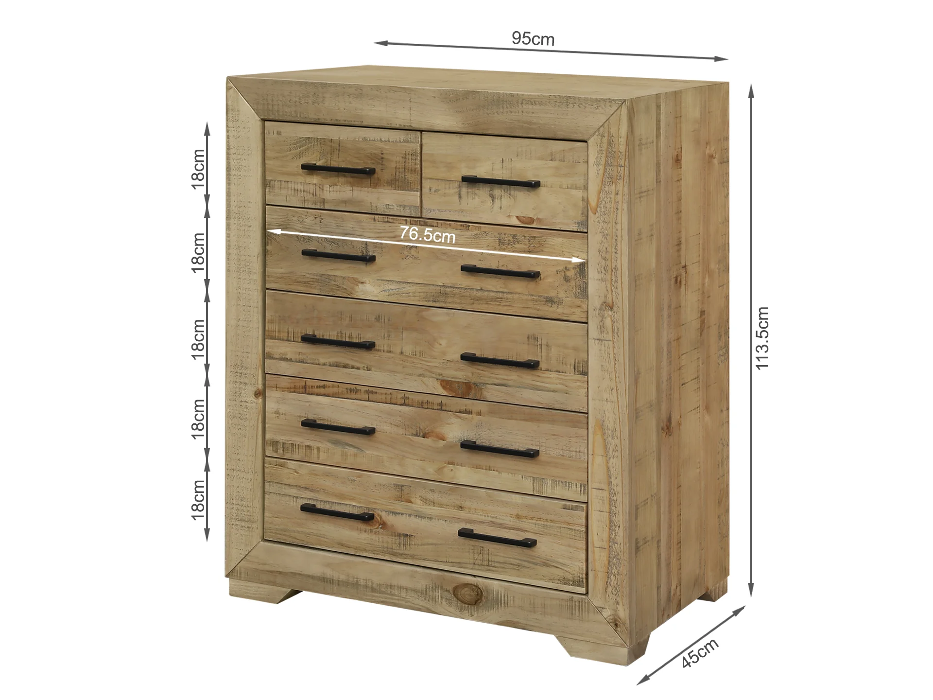 Argento Solid Wood 6 Drawer Tallboy - Delhi - Image 5