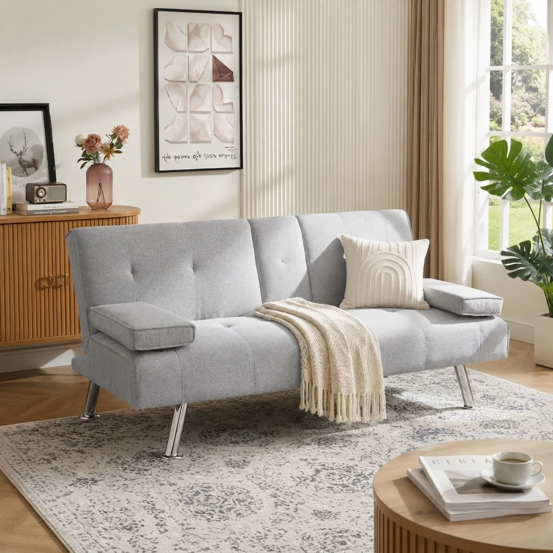 Arleth 3 Seater Sofa Bed - Light Grey - Image 4