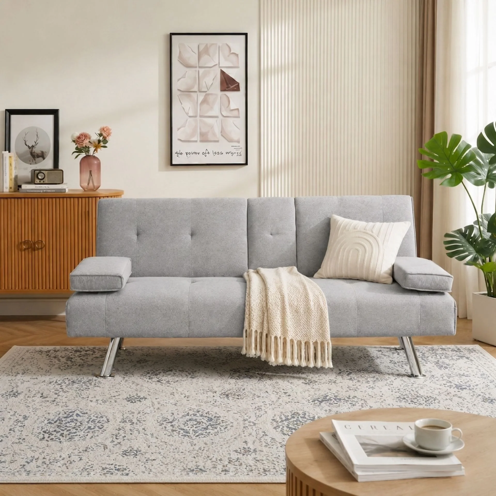 Arleth 3 Seater Sofa Bed - Light Grey - Image 5