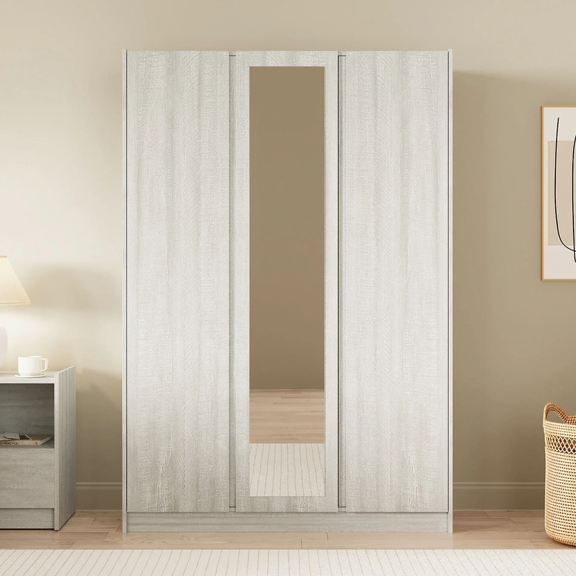 Ashton 3 Door Wardrobe with Mirror - Grey Oak