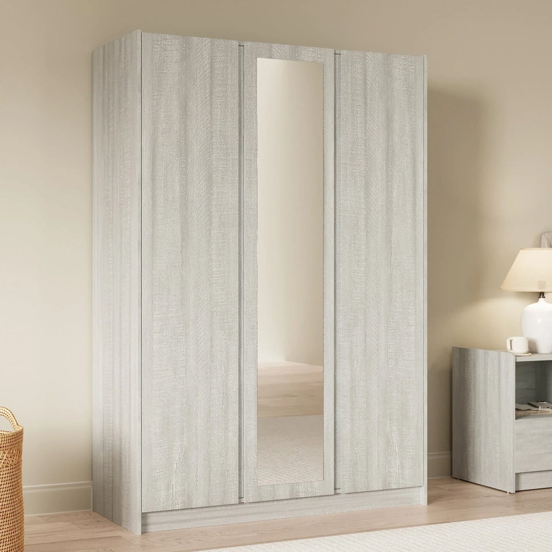 Ashton 3 Door Wardrobe with Mirror - Grey Oak - Image 3
