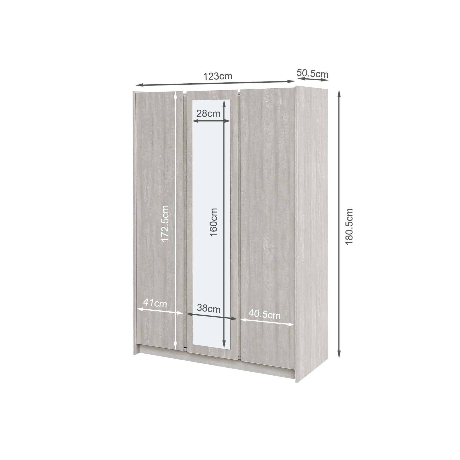 Ashton 3 Door Wardrobe with Mirror - Grey Oak - Image 9
