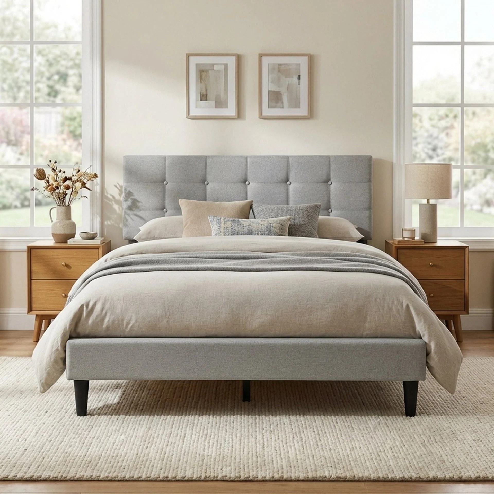 Aspen Double Fabric Bed Frame - Stone - Image 2