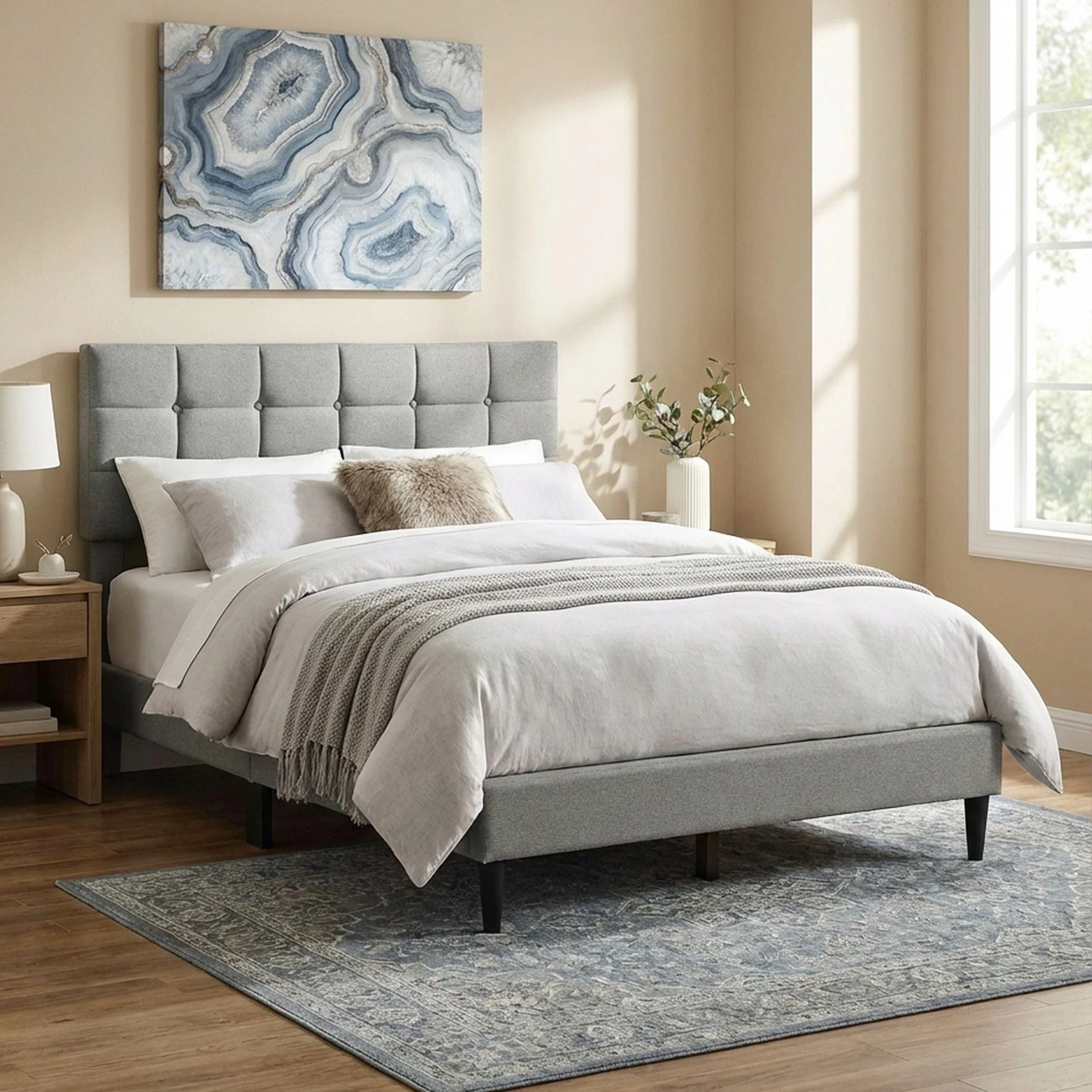 Aspen Double Fabric Bed Frame - Stone - Image 3
