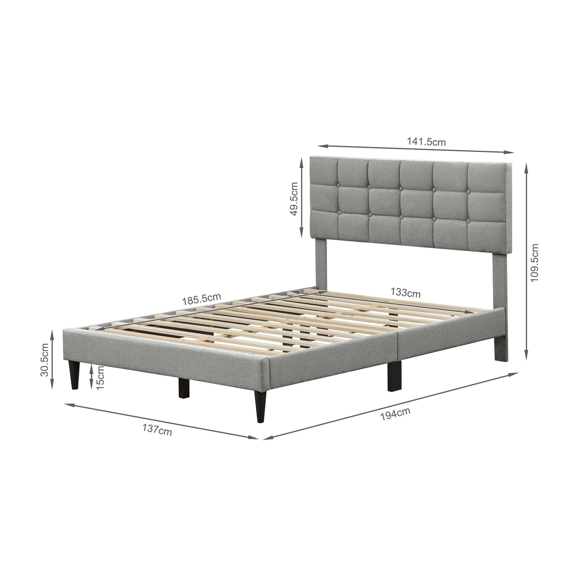 Aspen Double Fabric Bed Frame - Stone - Image 8