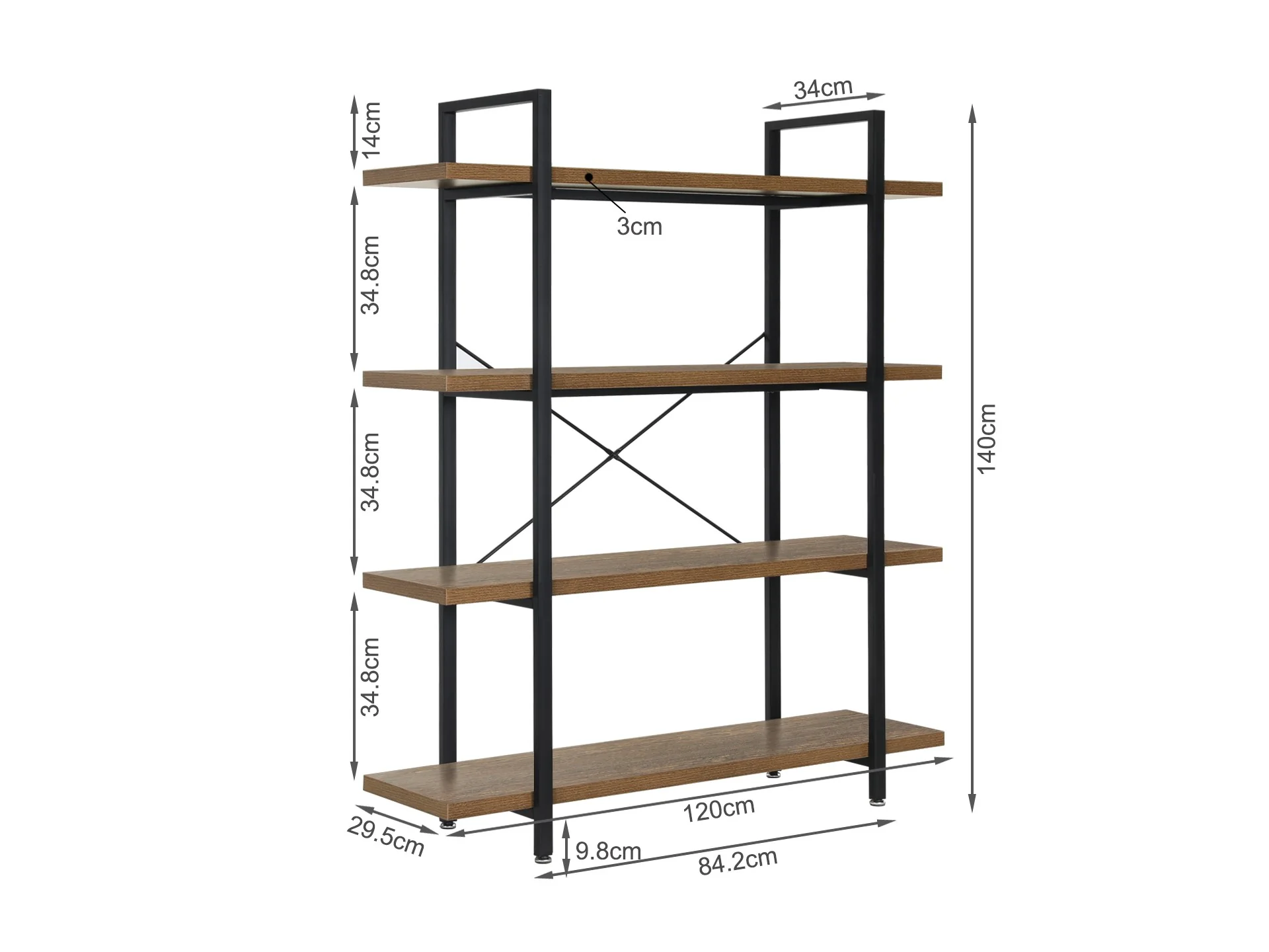 Assal 4 Tier Bookshelf - Oak - Image 8