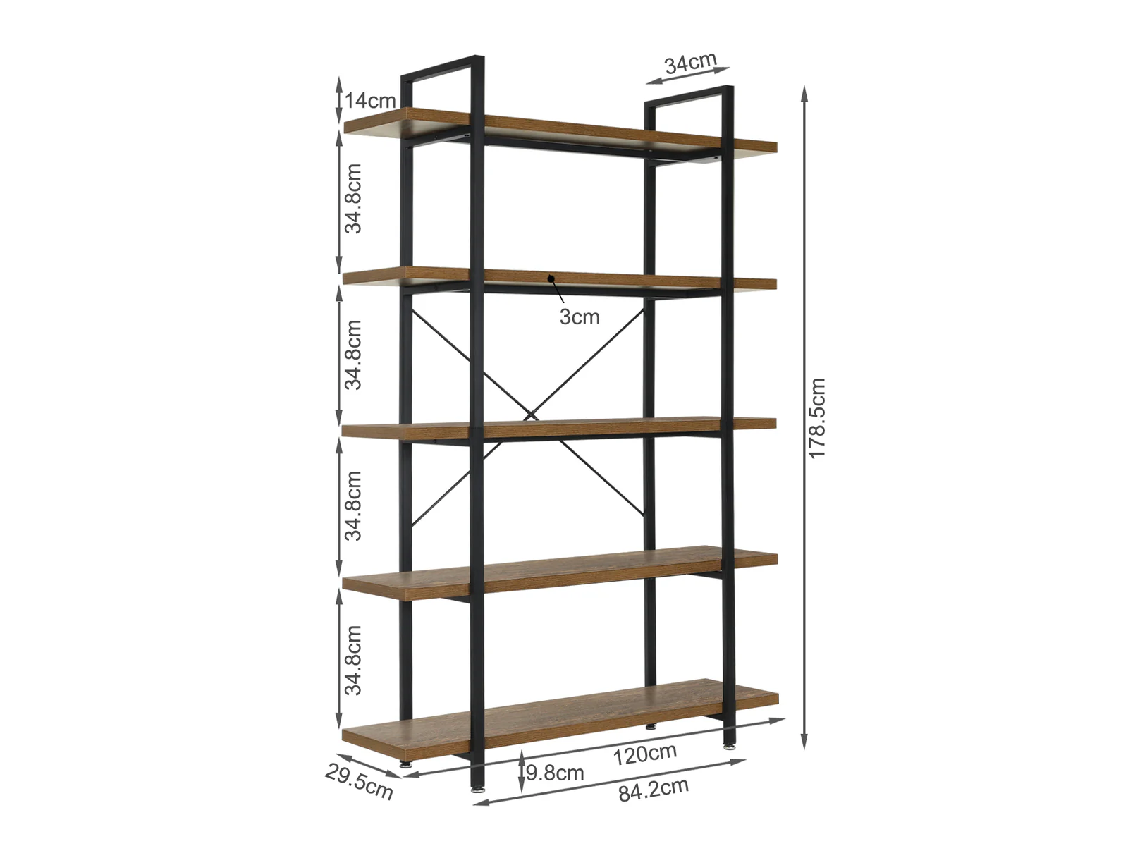 ASSAL 5 Tier Bookshelf - Oak - Image 10