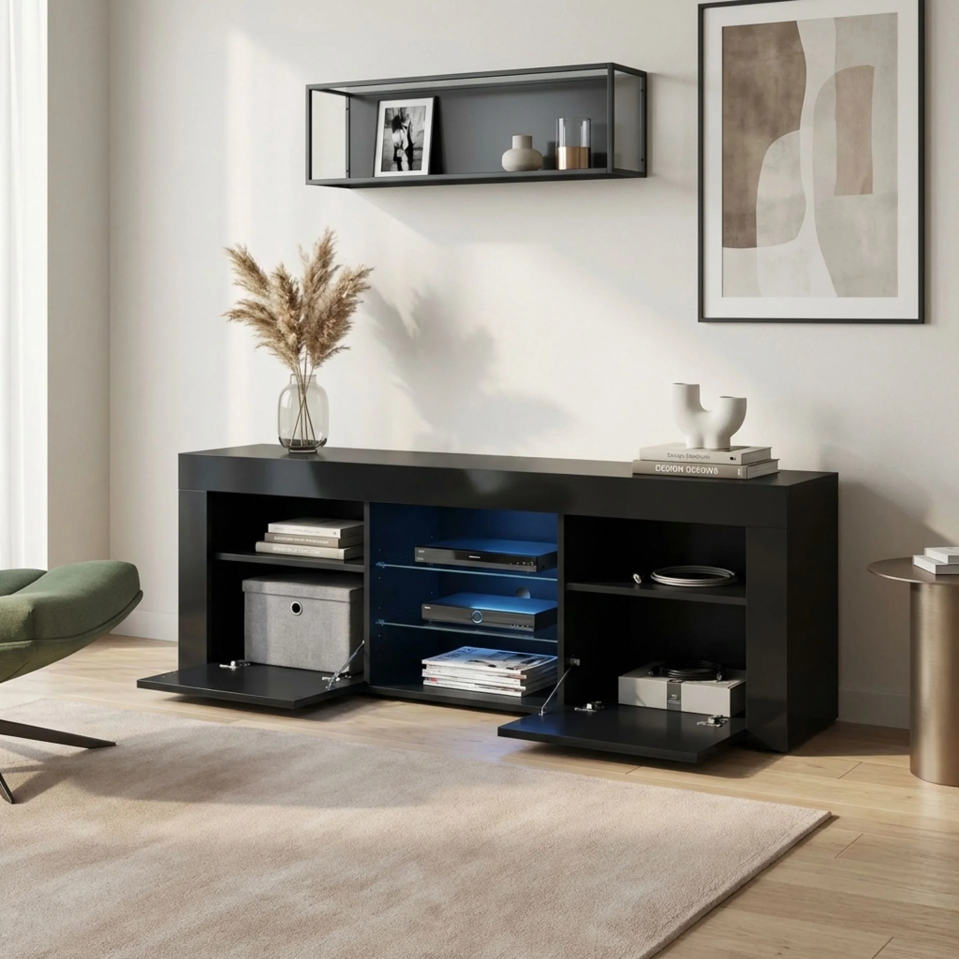 Atka 1.45m LED Entertainment Unit - Black - Image 2