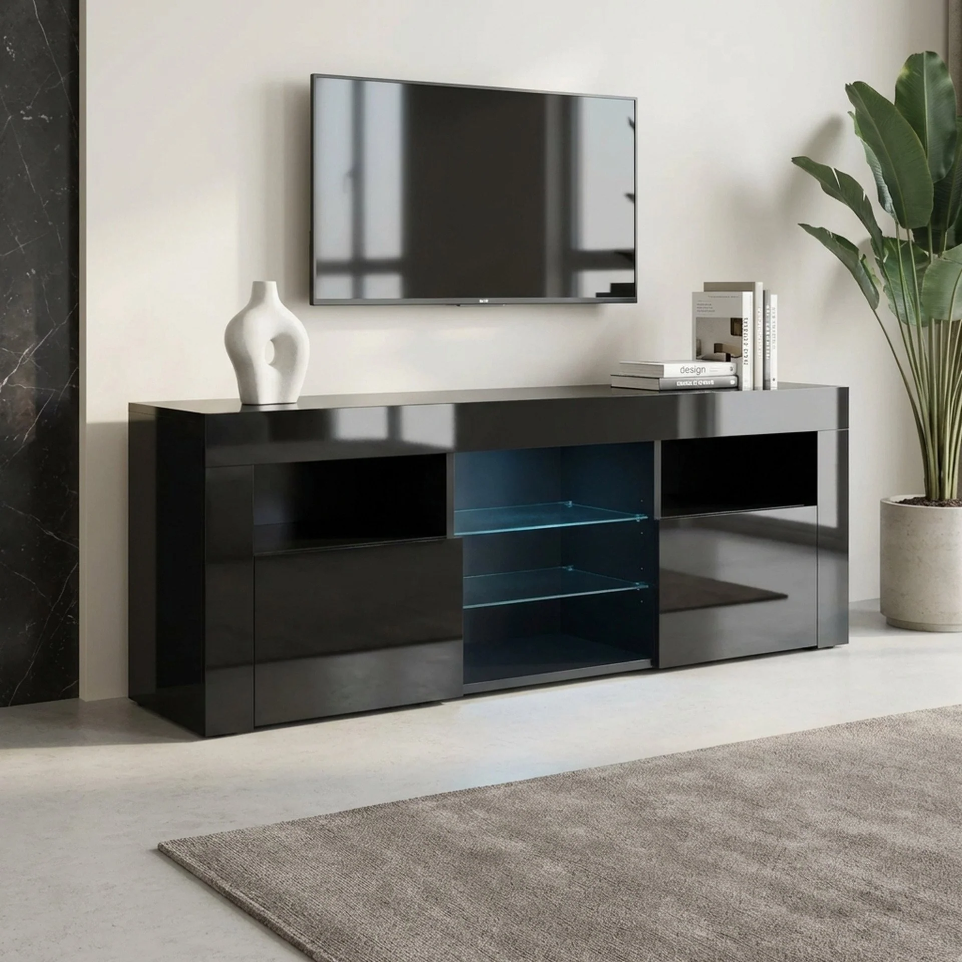 Atka 1.45m LED Entertainment Unit - Black - Image 3