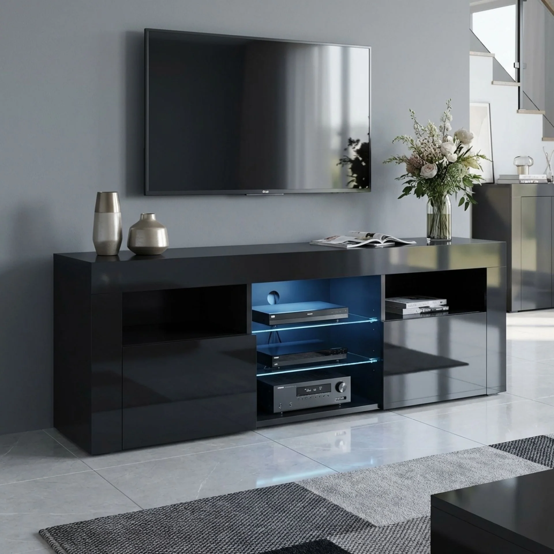 Atka 1.45m LED Entertainment Unit - Black - Image 4