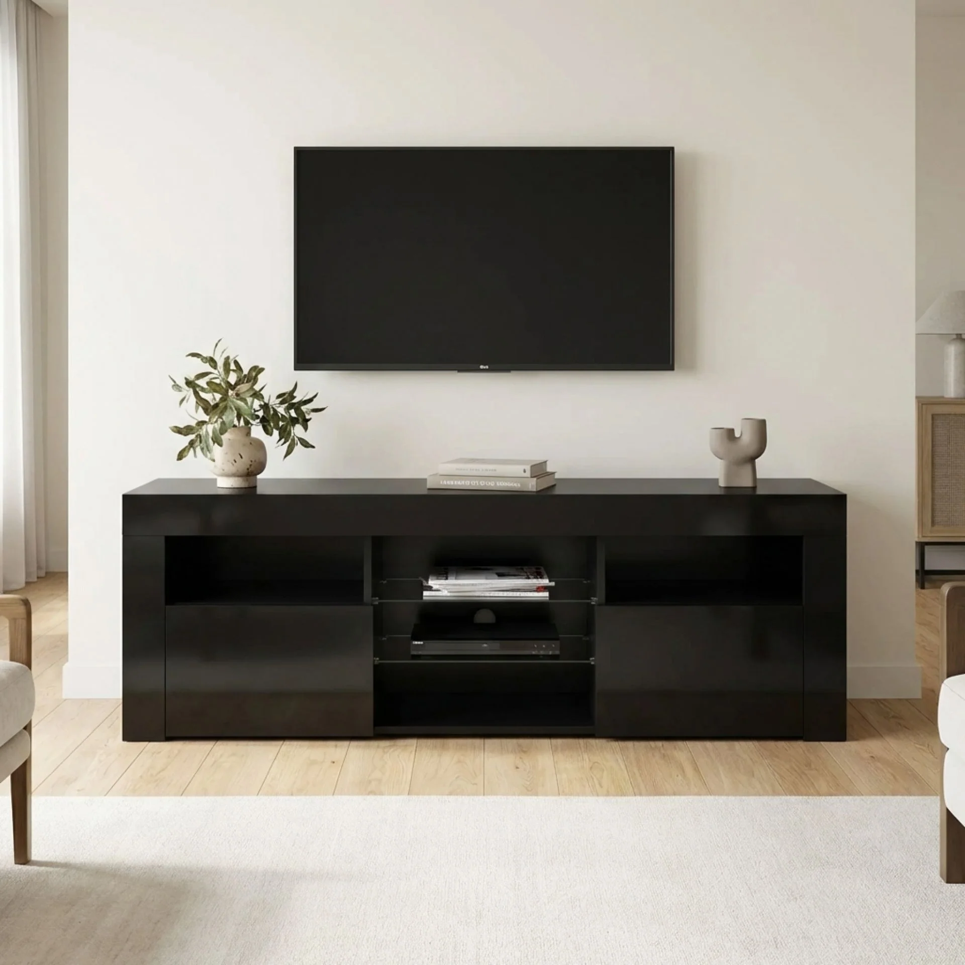 Atka 1.45m LED Entertainment Unit - Black - Image 6