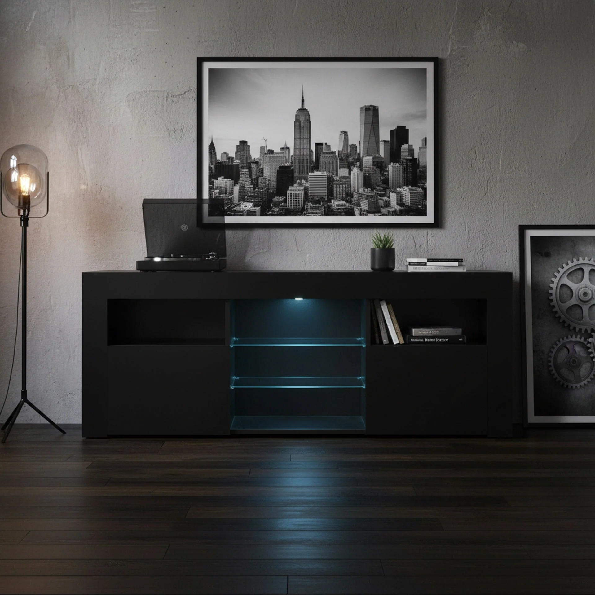 Atka 1.45m LED Entertainment Unit - Black - Image 9