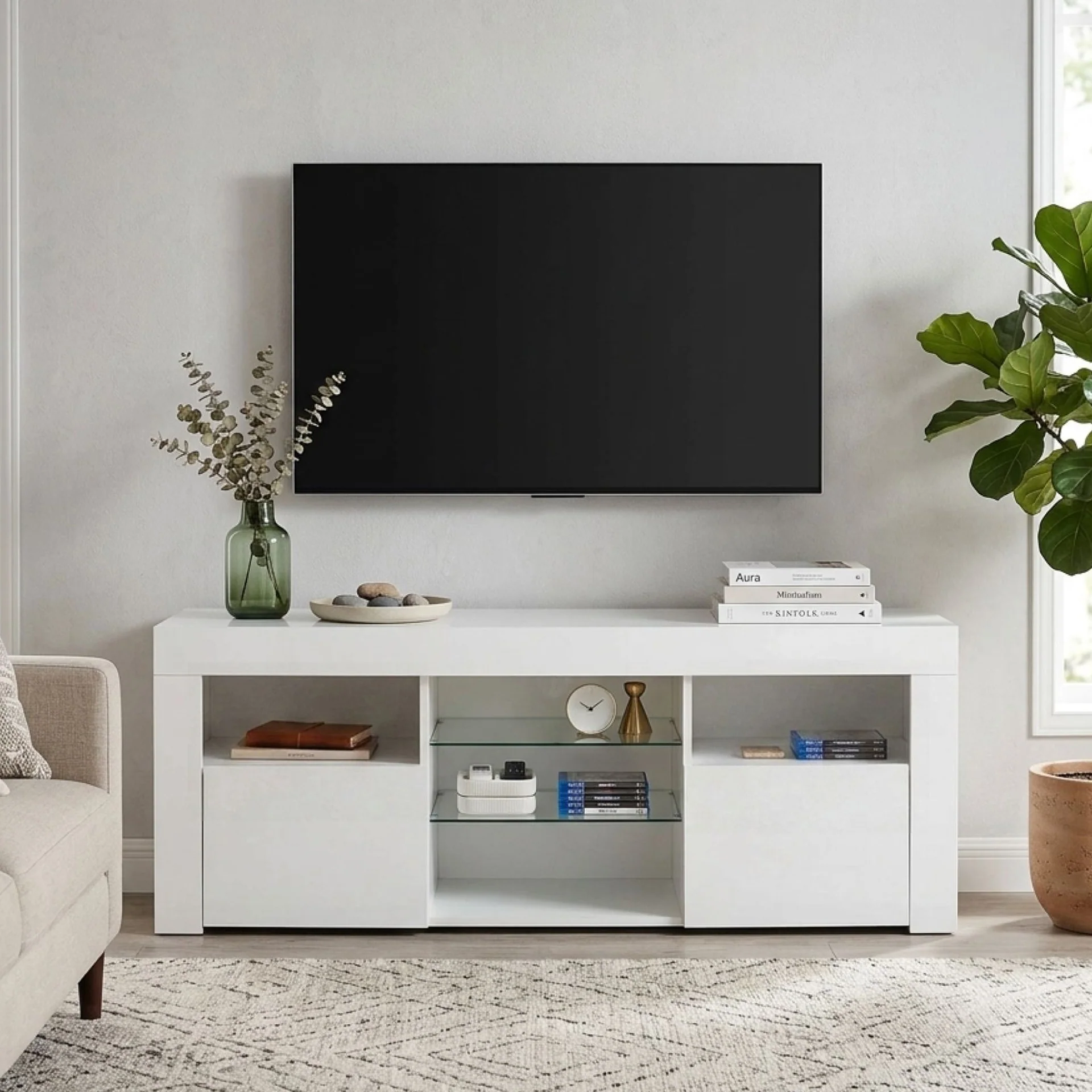 Atka 1.45m LED Entertainment Unit - White - Image 3