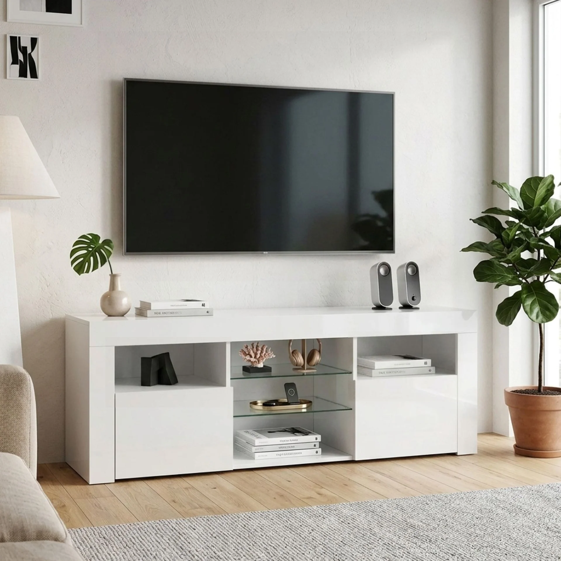 Atka 1.45m LED Entertainment Unit - White - Image 4