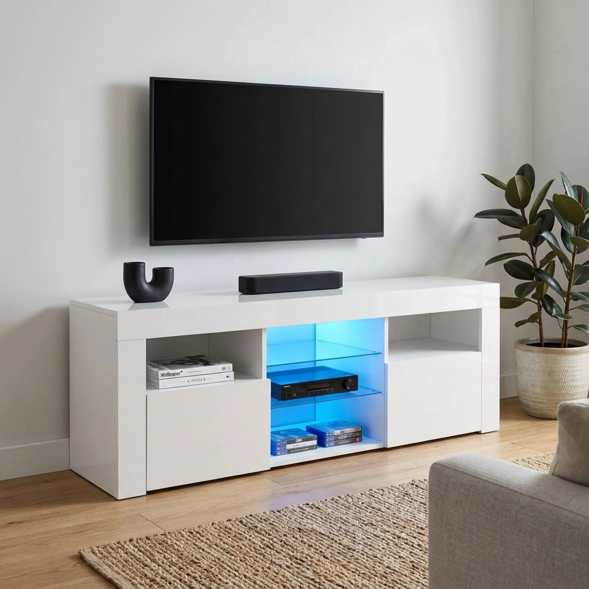 Atka 1.45m LED Entertainment Unit - White - Image 5