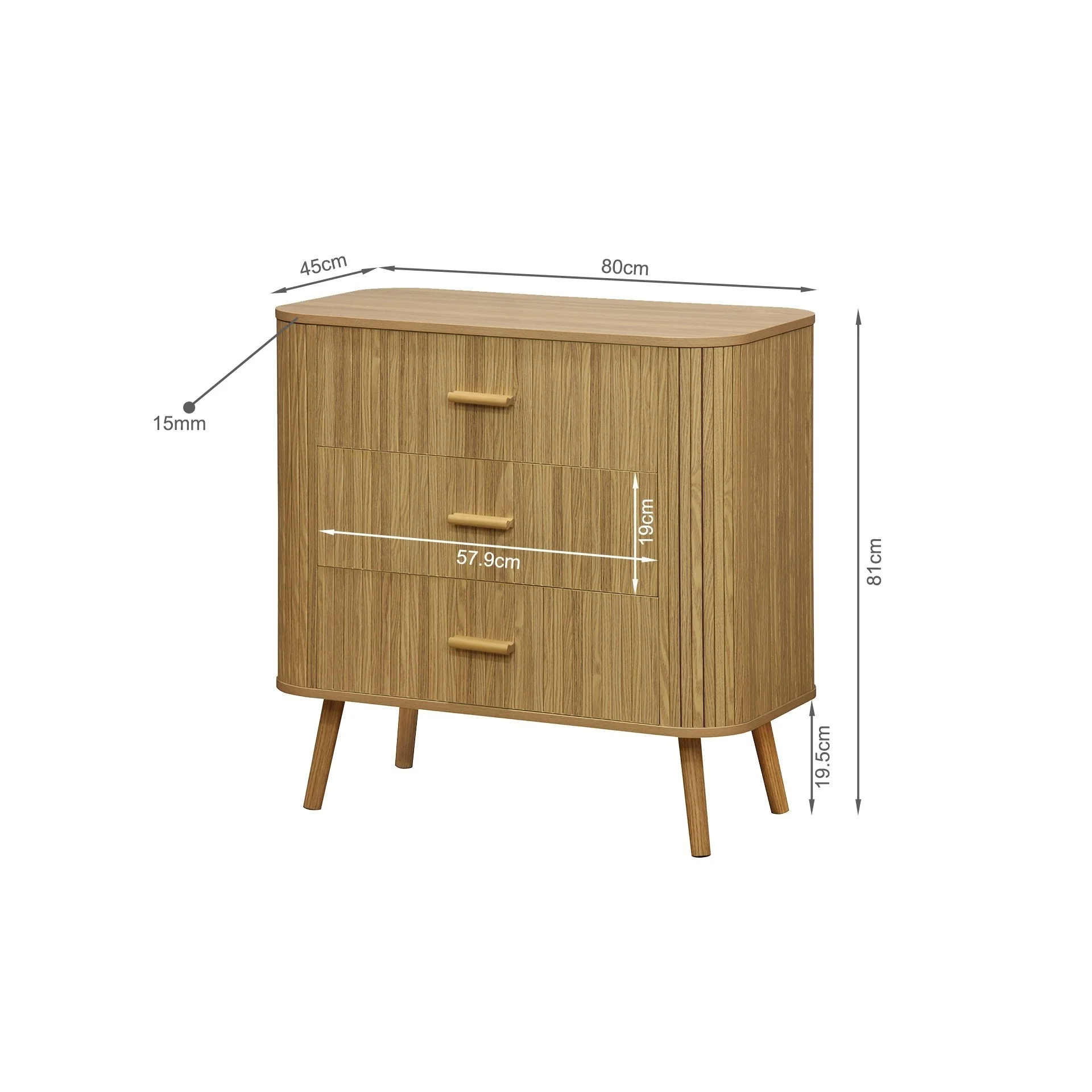 Atlantic 3 Drawers Tallboy - Natural - Image 14