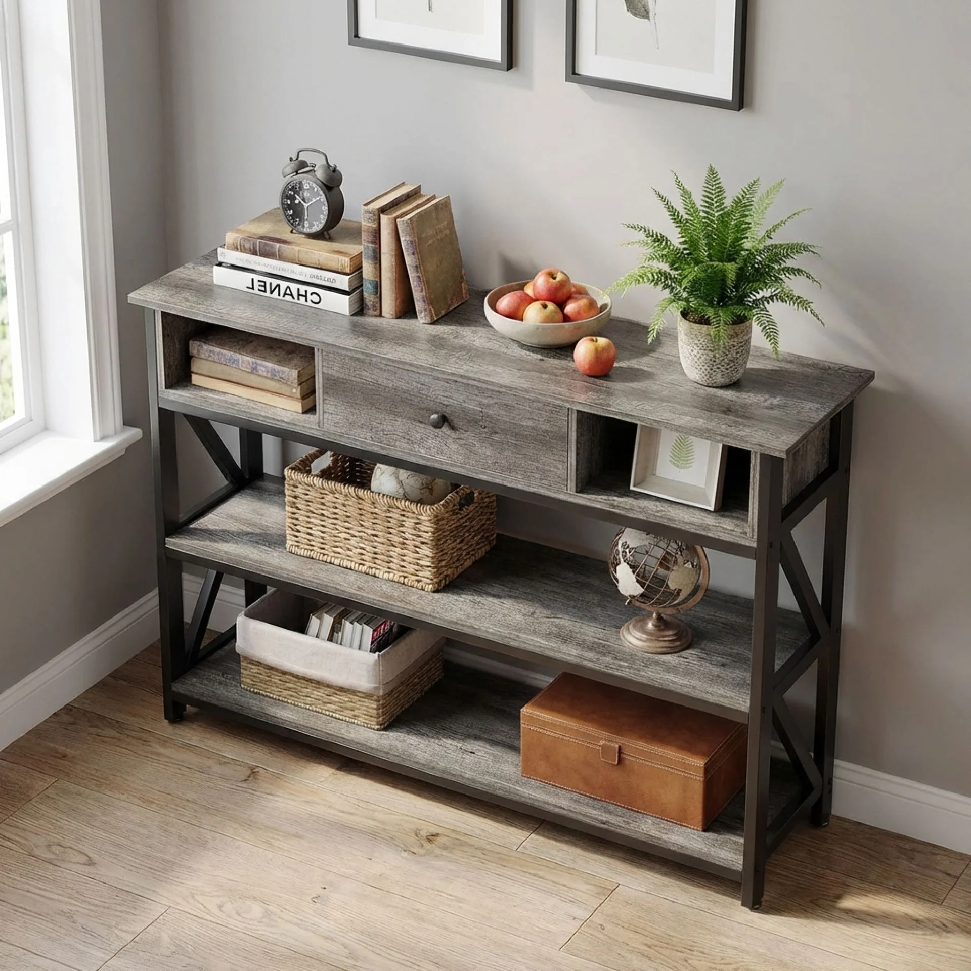 Atlas 1.2m Console Table with Drawer - Gray Oak - Image 2