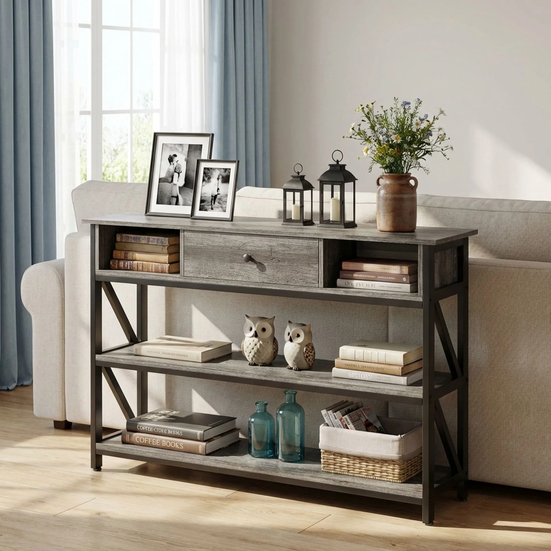 Atlas 1.2m Console Table with Drawer - Gray Oak - Image 4