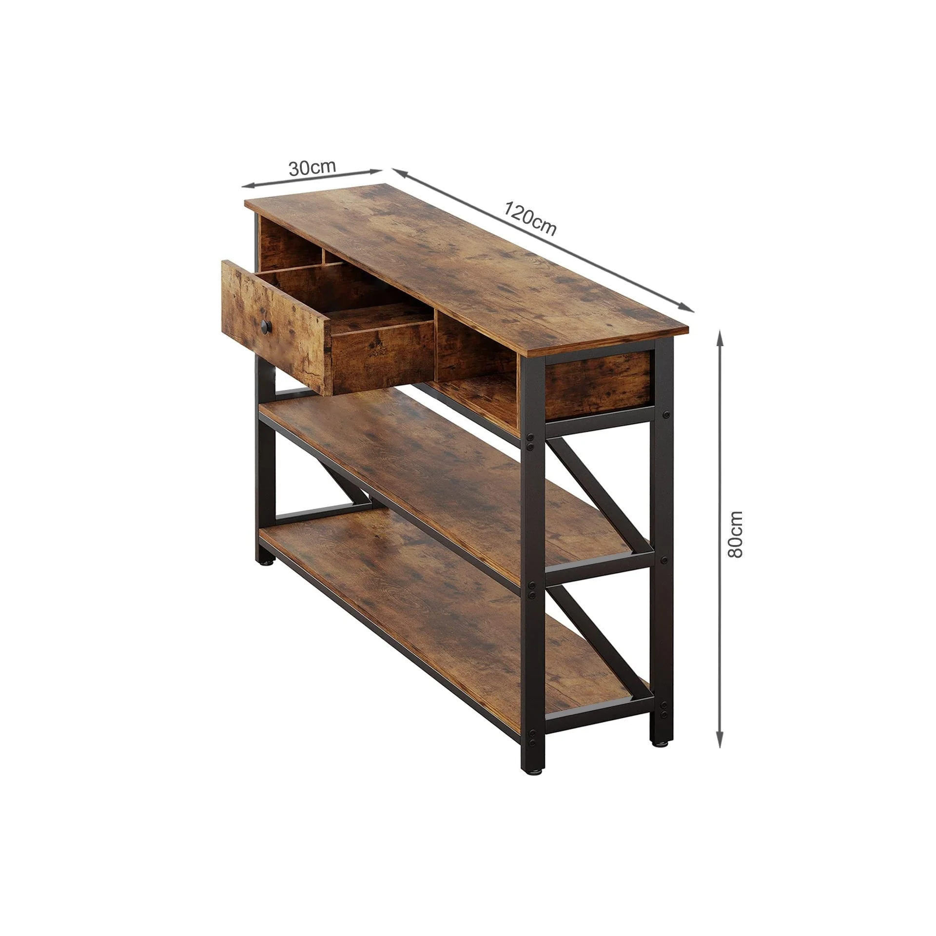 Atlas 1.2m Console Table with Drawer - Rustic Brown - Image 8