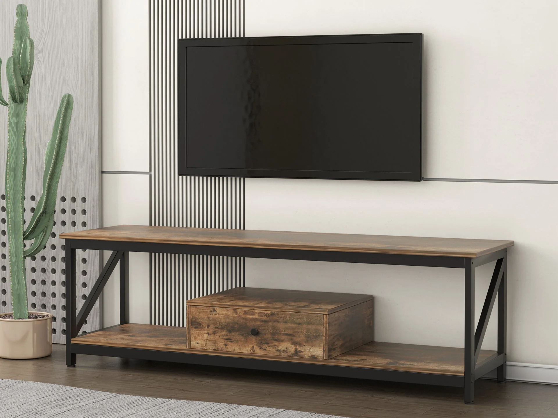 Atlas 1.4m Entertainment Unit with Drawer - Rustic Brown - Image 5